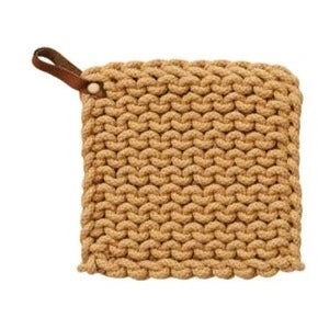 Fall Hues Crocheted Pot Holder with Leather Loop - Heat Resistant Kitchen Accessory for Cooking, Baking & Serving - Perfect for Thanksgiving & Christmas Gifts
