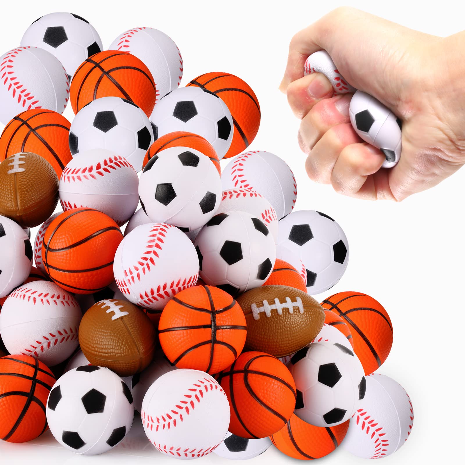 WELLVO 36 Pack 1.6 Inch Mini Foam Sports Stress Relief Toys - Fidget Sensory Toys for Kids & Adults, Anxiety Relief, Classroom Prizes, Birthday Party Favors, Goodie Bag Stuffers - Perfect for School, Office, Travel and Home Use
