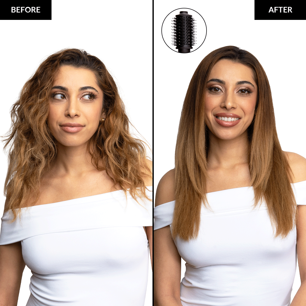 Rose Gold Blowout Hair Dryer Brush - Interchangeable Nozzle for Smoothing & Volumizing - Perfect for Salon-Quality Blowouts at Home