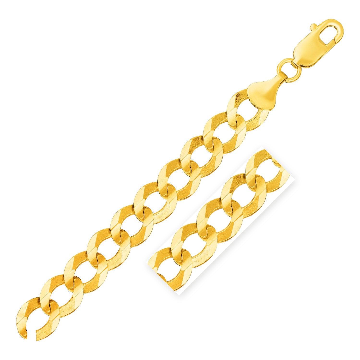 14K Yellow Gold Solid Curb Chain Bracelet 12.18mm Width - Elegant Jewelry for Women, Perfect Gift for Birthday, Anniversary & Special Occasions