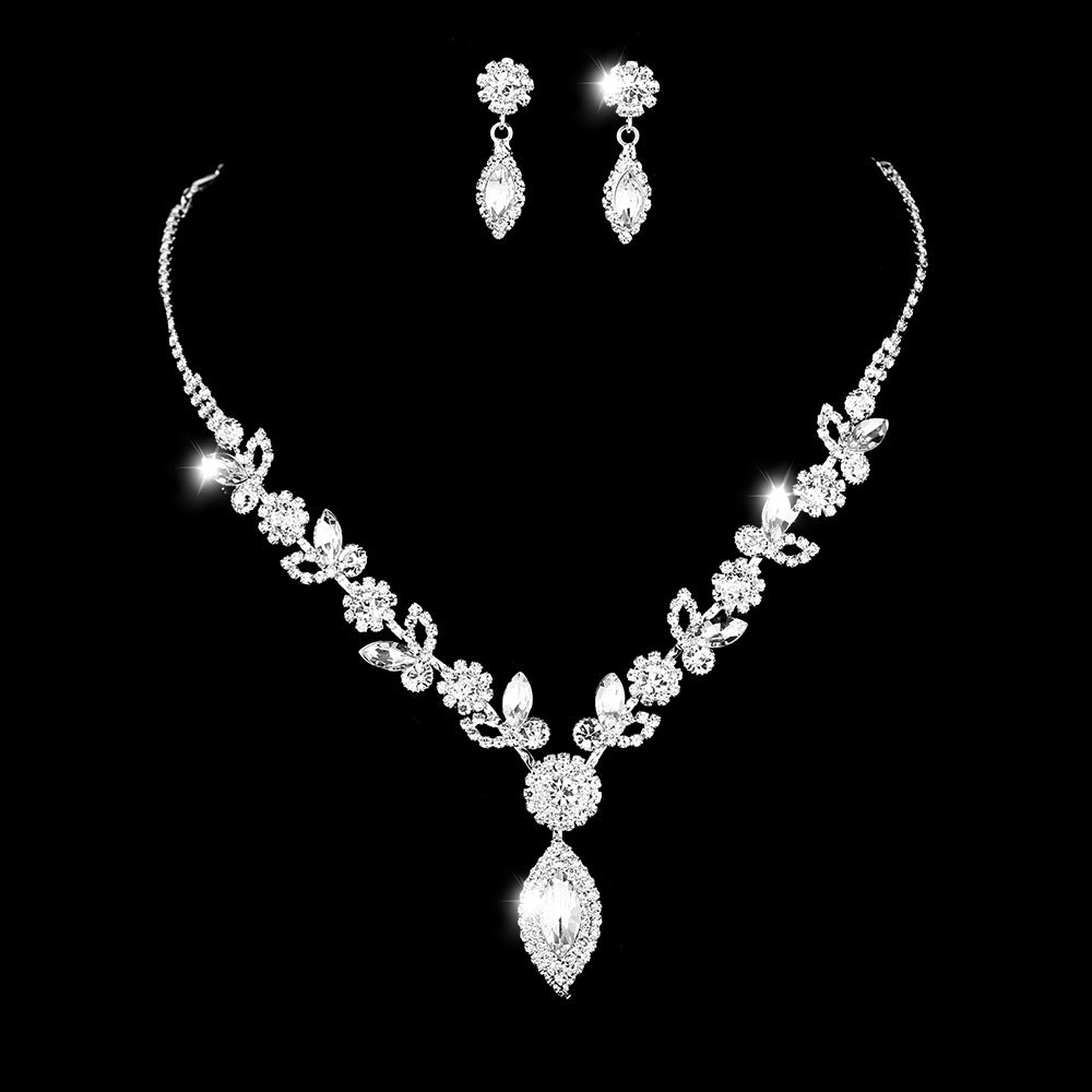 Elegant White Crystal Floral Jewelry Set for Brides - Perfect for Weddings, Prom & Special Occasions