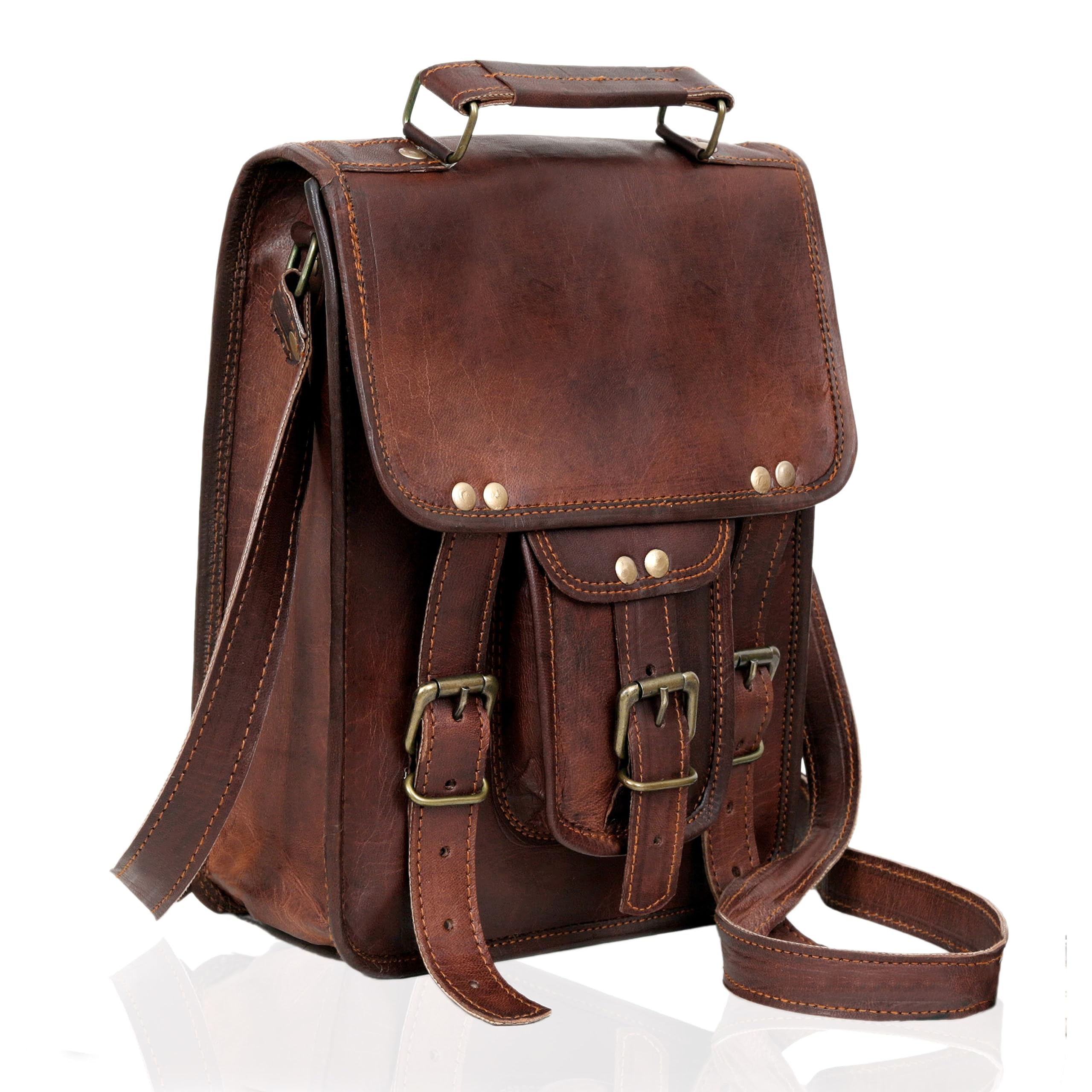 Vintage Genuine Leather Crossbody Messenger Bag for iPad, Tablet, Kindle - 11 x 9 Inch - Perfect for Work, Travel & Everyday Use