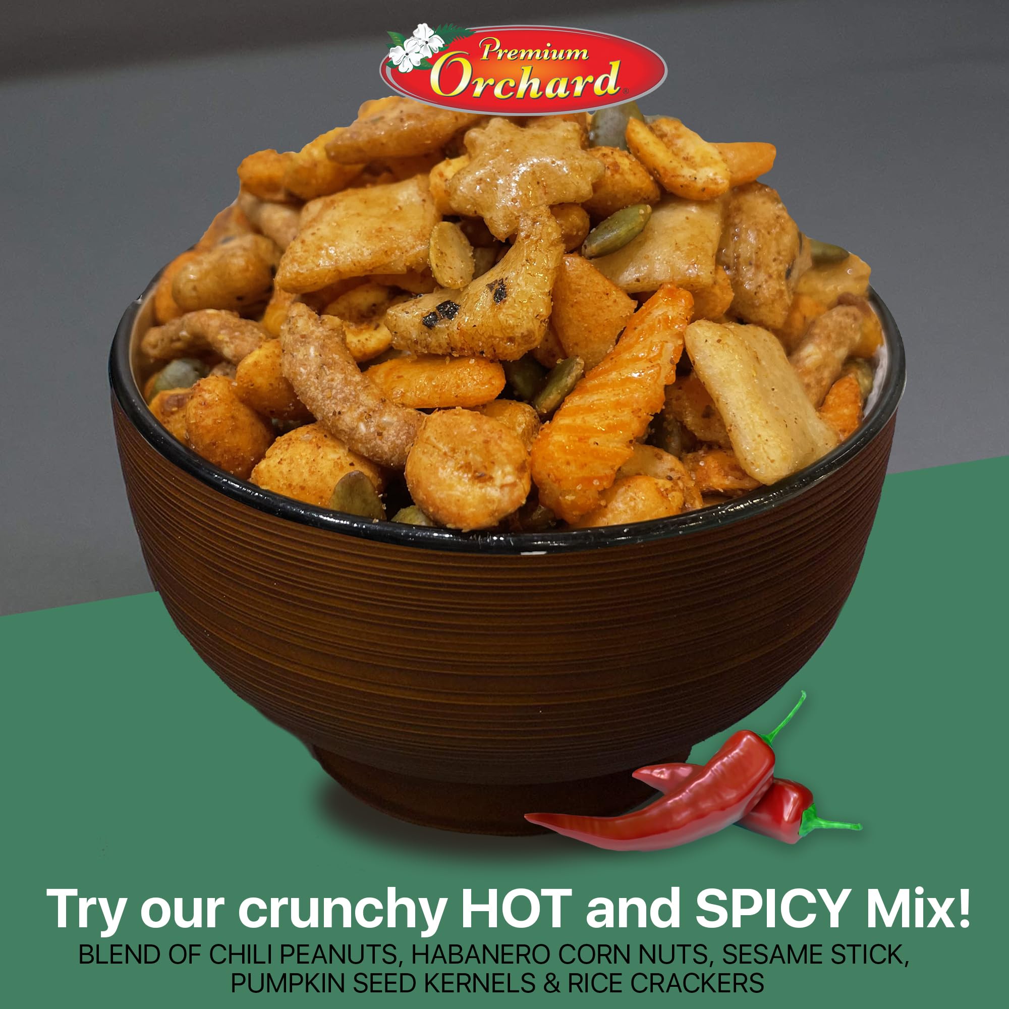 Hot & Spicy Mixed Nuts Snack Pack - Chili Peanuts, Habanero Corn Nuts, Sesame Sticks, Pumpkin Seeds & Rice Crackers | Gluten Free, Non-GMO Healthy Snacks | 17oz Resealable Bag | Perfect for Office, Travel & Movie Nights