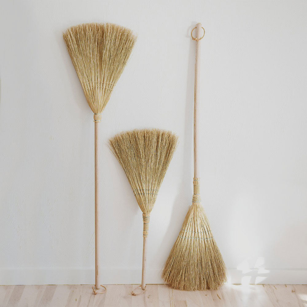 Premium Woven Broomcorn & Ash Broom - Natural Fiber Cleaning Broom for Hardwood Floors, Outdoor Patio, and Home Use