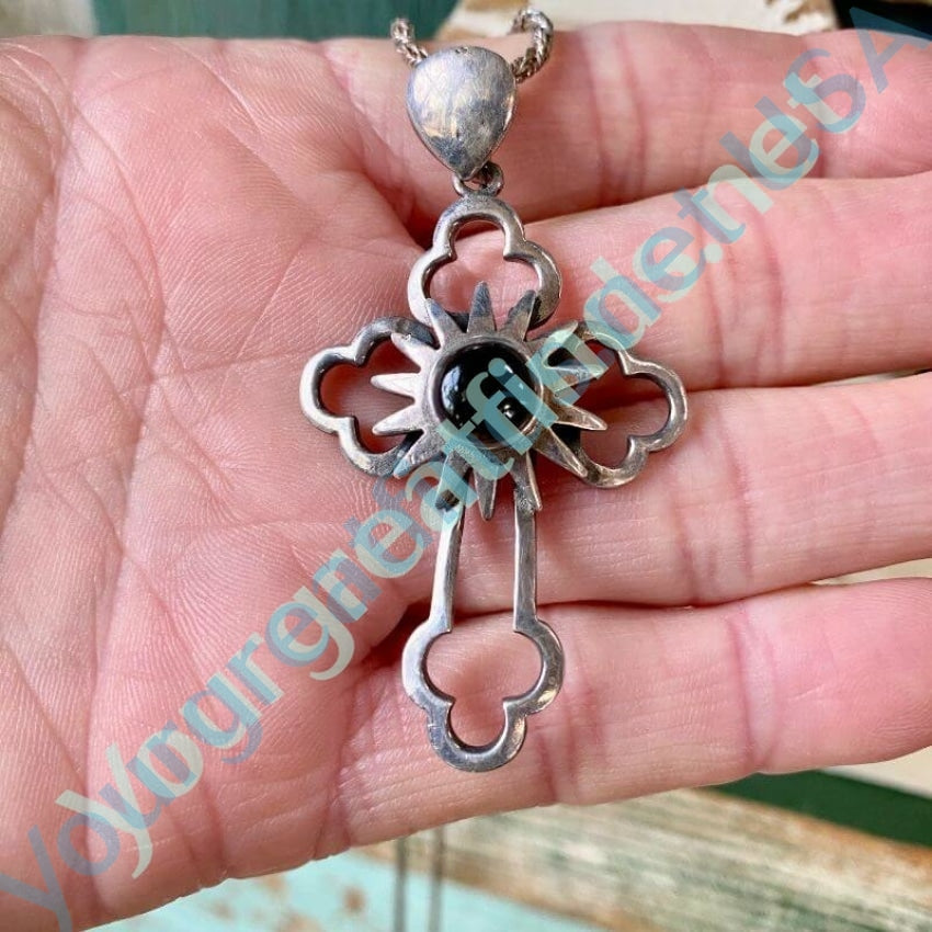 Vintage Holy Cross Necklace with Black Onyx - Sterling Silver Religious Jewelry for Women & Men - Perfect for Church, Gifts & Everyday Wear