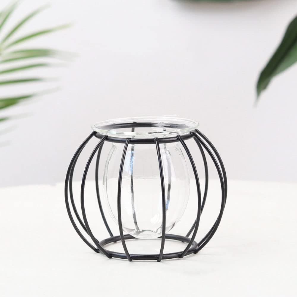 HUANSUN Modern Nordic Glass Vase with Iron Geometric Stand - Golden Hydroponic Flower Vase for Plants, Test Tube Metal Plant Holder - Minimalist Home Decor for Living Room, Office, Wedding Centerpiece (Black, Height H)