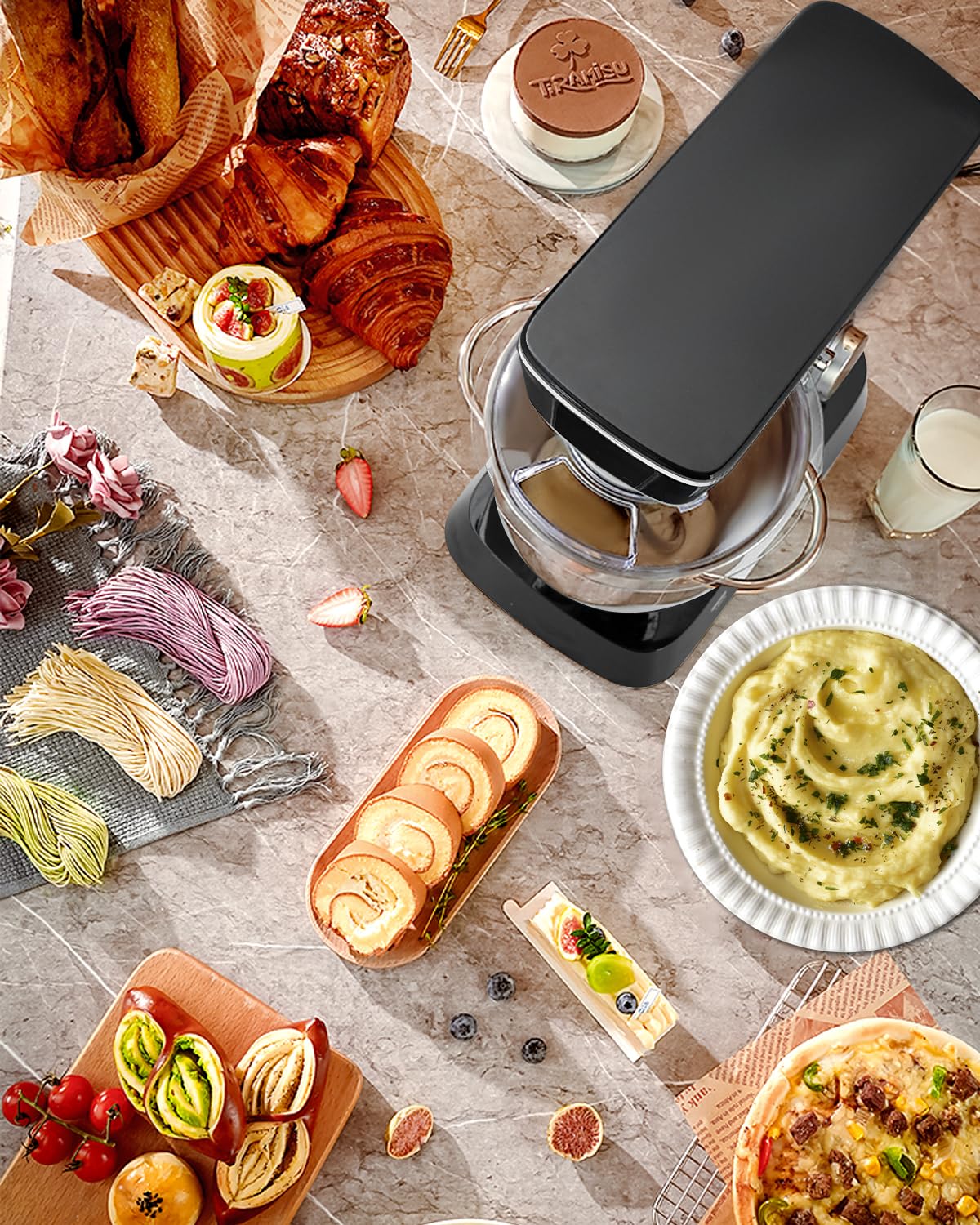 MIGECON 5.26 QT Stand Mixer - Stainless Steel Bowl, 10 Speed Settings with Whisk, Dough Hook & Flat Beater Attachments - Lightweight Portable Kitchen Mixer for Baking Cakes, Cookies & Bread Dough - Perfect for Home Bakers & Small Bakeries (Black)