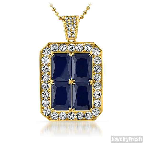 Blue 4 Lab Sapphire Iced Out Royal Pendant Necklace for Men | Luxury Hip Hop Jewelry Gift for Birthday & Anniversary