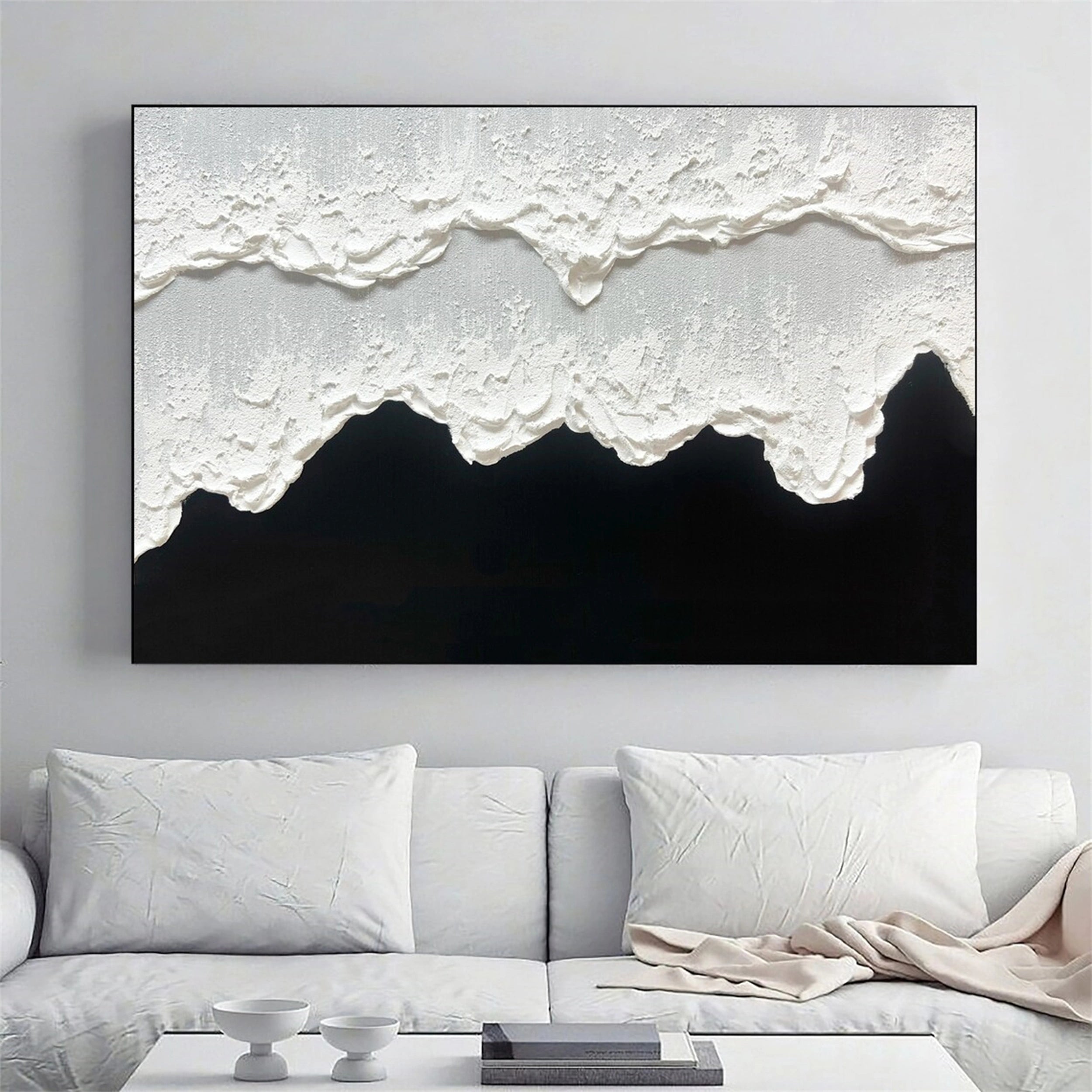 Modern Black and White Textured Minimalist Wall Art Print #MZ061 - Perfect for Living Room, Bedroom & Office Decor