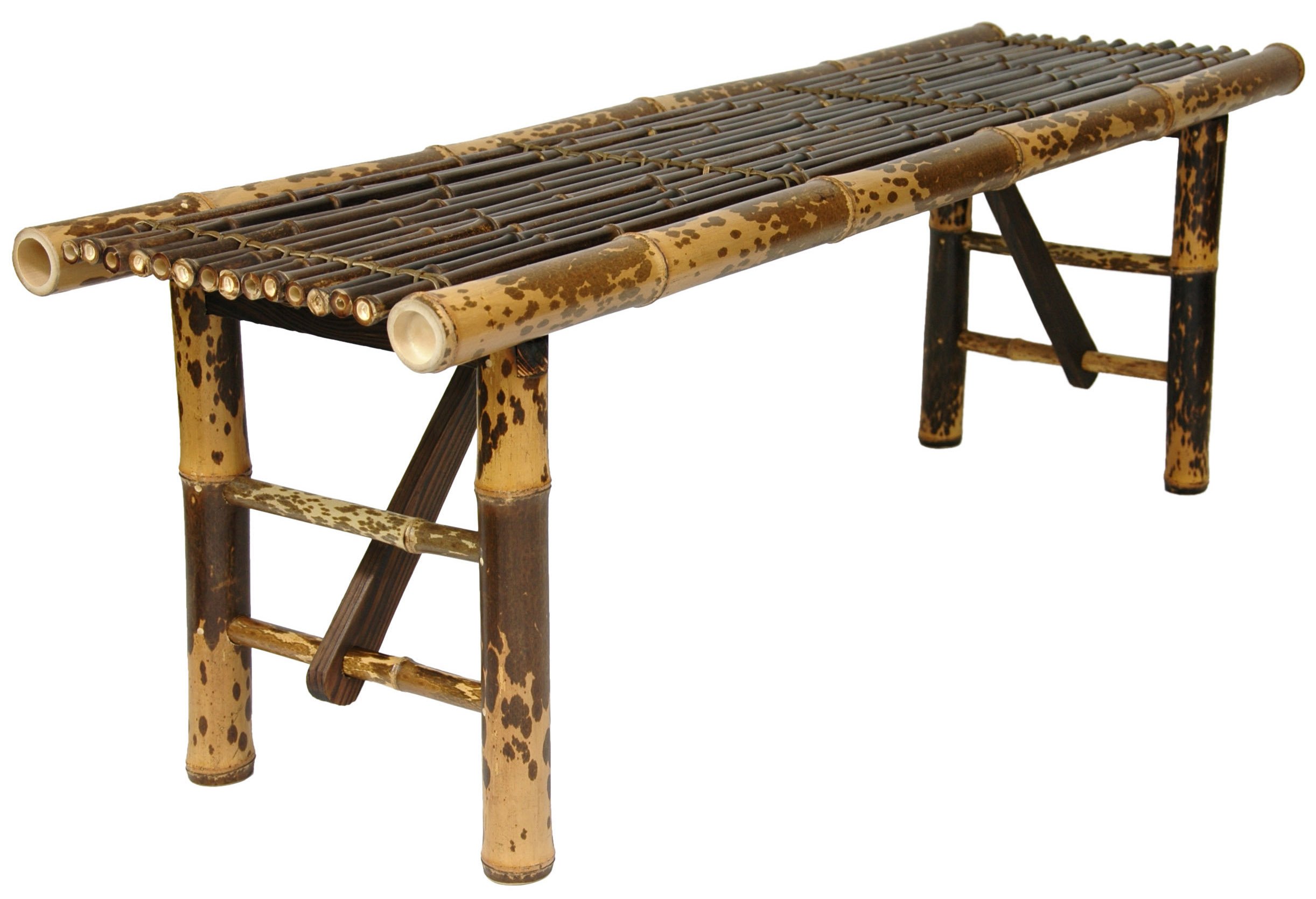 Japanese Style Split Bamboo Coffee Table - 4ft Rustic Oriental Furniture with Folding Legs, Dark Finish - Perfect for Living Room, Patio or Zen Garden Decor