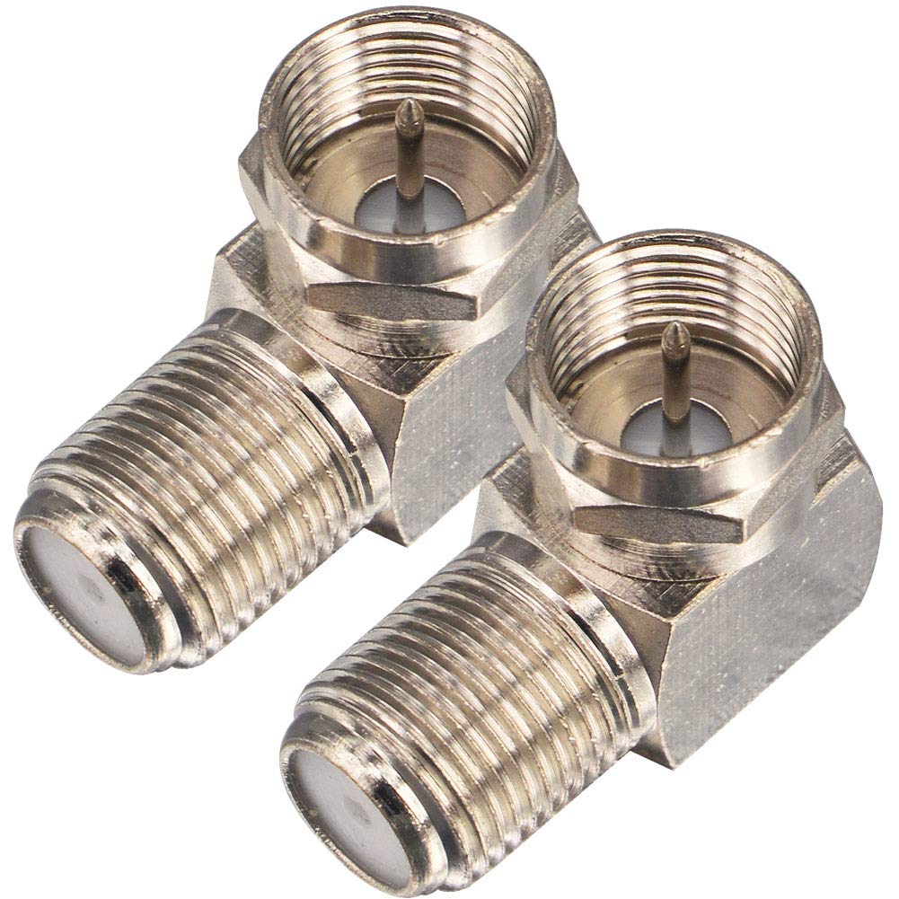 Right Angle Coaxial Cable Connector - F Type Female to Male Adapter, 90 Degree RG6 Coax Connector for Wall Plates & Cables (Pack of 2) - Perfect for Home Theater, Satellite TV & Internet Setup