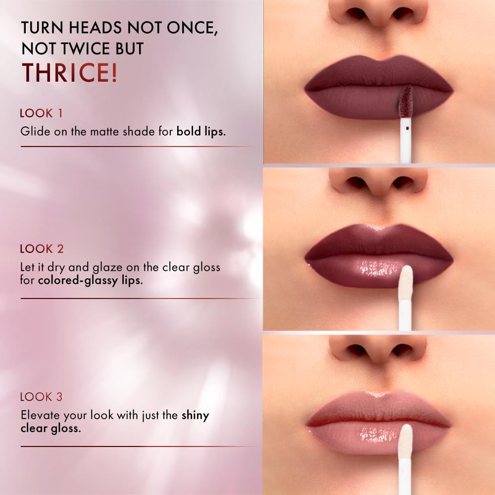 LAKMÉ 9 To 5 Matte To Glass Liquid Lipstick - Long Lasting Matte & Glossy Finish Lip Color for Day & Night Wear - Perfect for Office, Party & Special Occasions