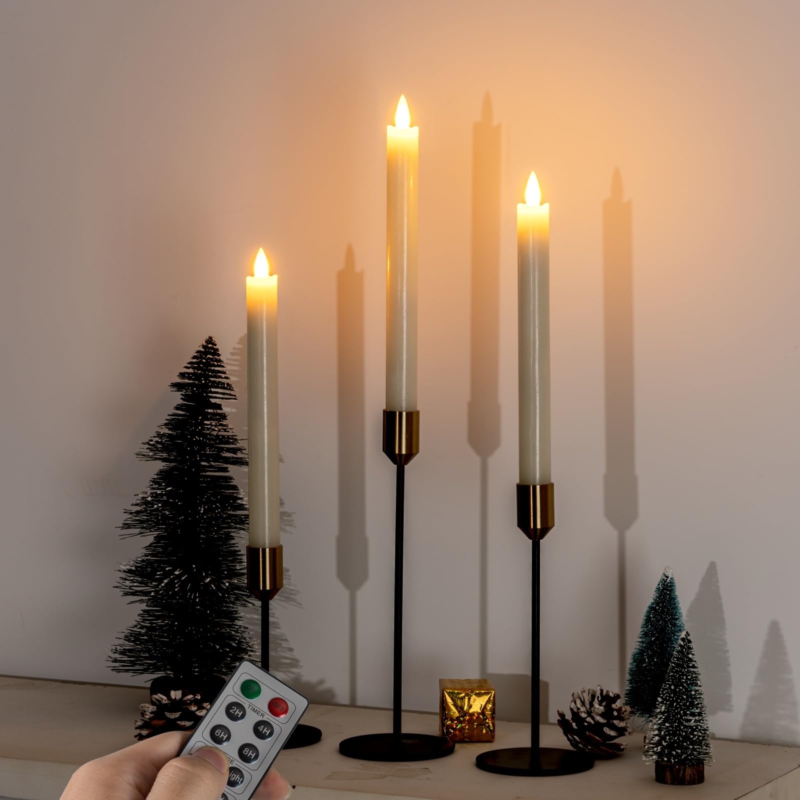 Homemory 9.6 Inch LED Flameless Taper Candles with Remote Timer & Dimmer - Battery Operated Flickering Candlesticks for Windows - Ivory Set of 6 - Perfect for Christmas Decor, Wedding Centerpieces, Romantic Dinners & Holiday Home Ambiance