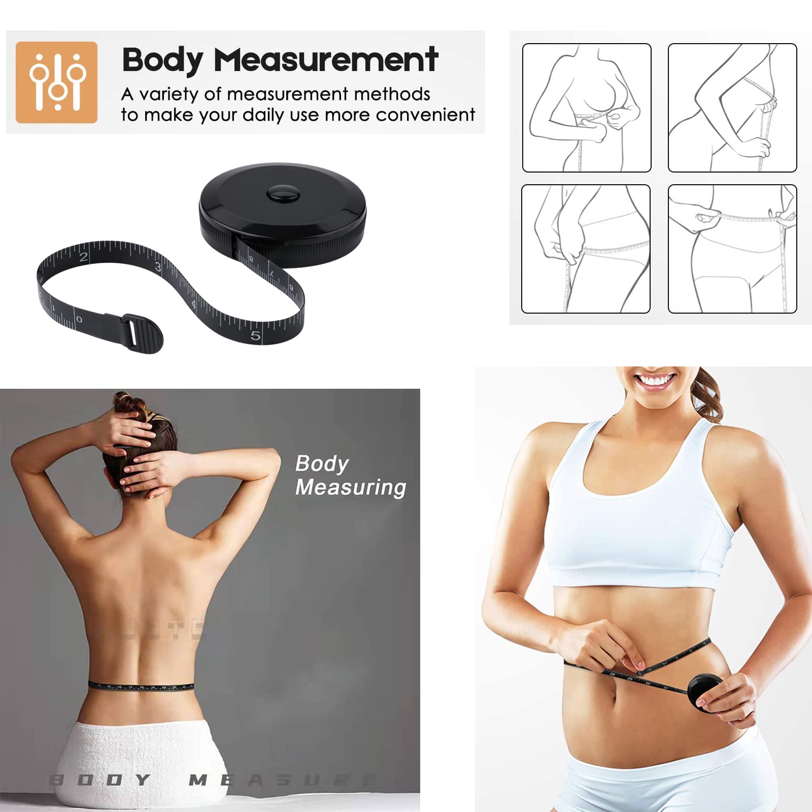 Dual Sided Retractable Body Measuring Tape - 60 Inch/150 cm Soft Sewing Tailor Tape Measure for Clothing & Weight Loss Tracking | Perfect for DIY Sewing, Fitness Progress & Body Measurements