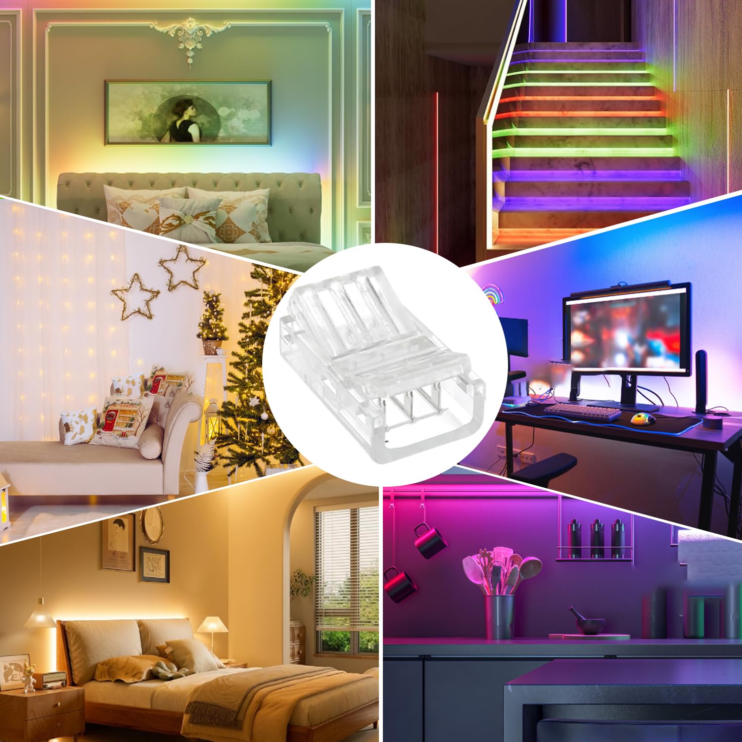 10mm 3-Pin LED Strip Connector - Clear Unwired Gapless Quick Connect Adapter for 5050 RGB LED Light Strips (20 Pack) - Perfect for Home, Office, and DIY Lighting Projects