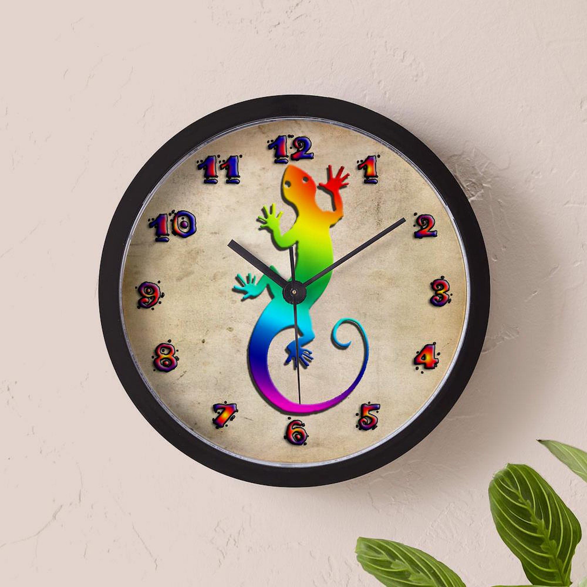 Rainbow Gecko 10 Inch Wall Clock - Unique Home & Office Decor for Living Room, Kitchen, Bedroom | Perfect Gift for Reptile Lovers & Nature Enthusiasts