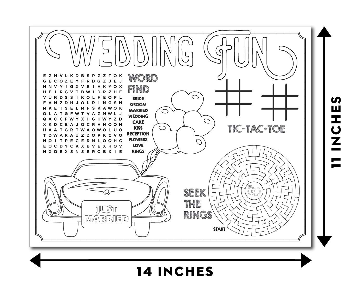 24-Pack Kids Wedding Activity Placemats - Fun Coloring Place Mats for Children's Table at Weddings, Birthday Parties & Special Events