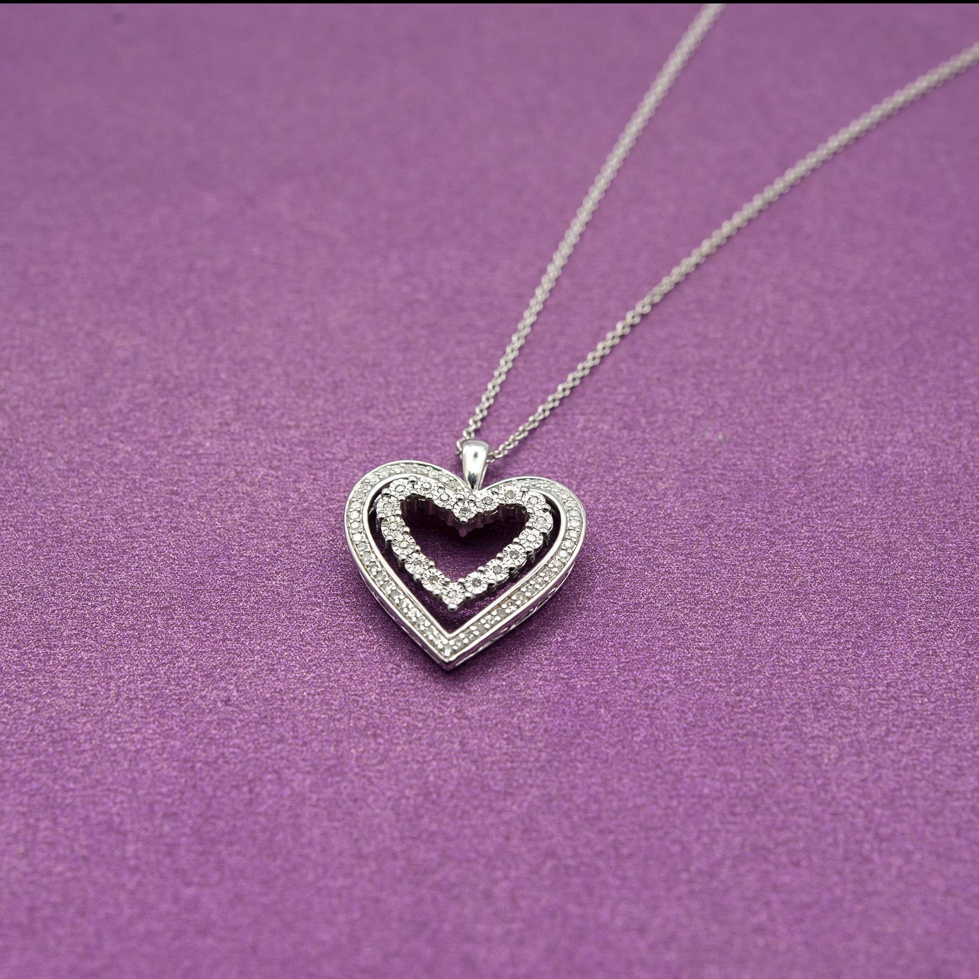 1/4 CTTW Diamond Double Heart Pendant Necklace in Sterling Silver - 20