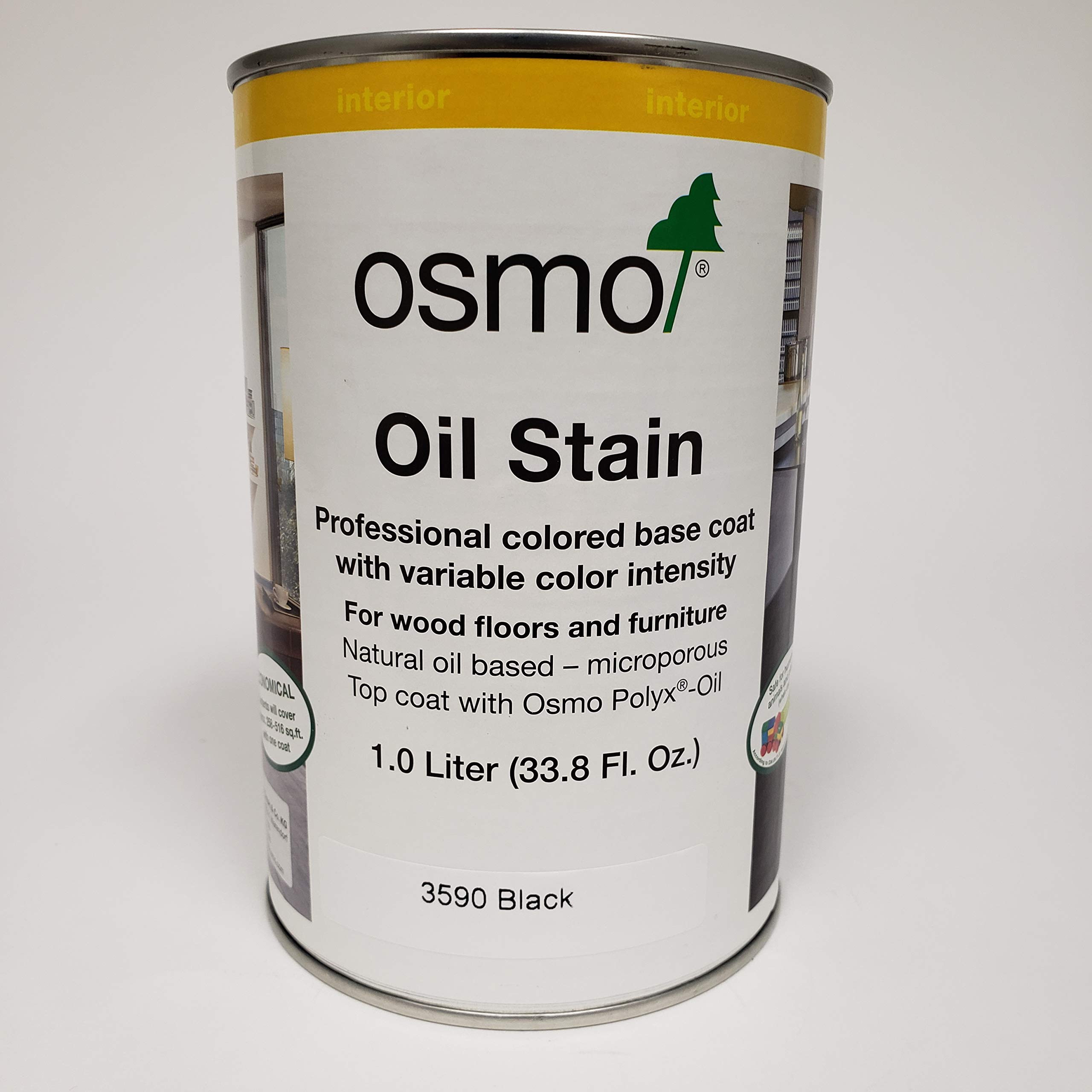 Osmo Oil Stain 3590 Black - 1 Liter Wood Stain for Furniture, Floors & Decks - Natural Wood Protection & Waterproofing Finish for Indoor & Outdoor Use