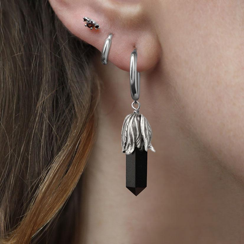 DEATH BLOOM Black Agate Gemstone Earrings in Sterling Silver - Elegant Gothic Jewelry for Women, Perfect for Parties, Weddings & Special Occasions