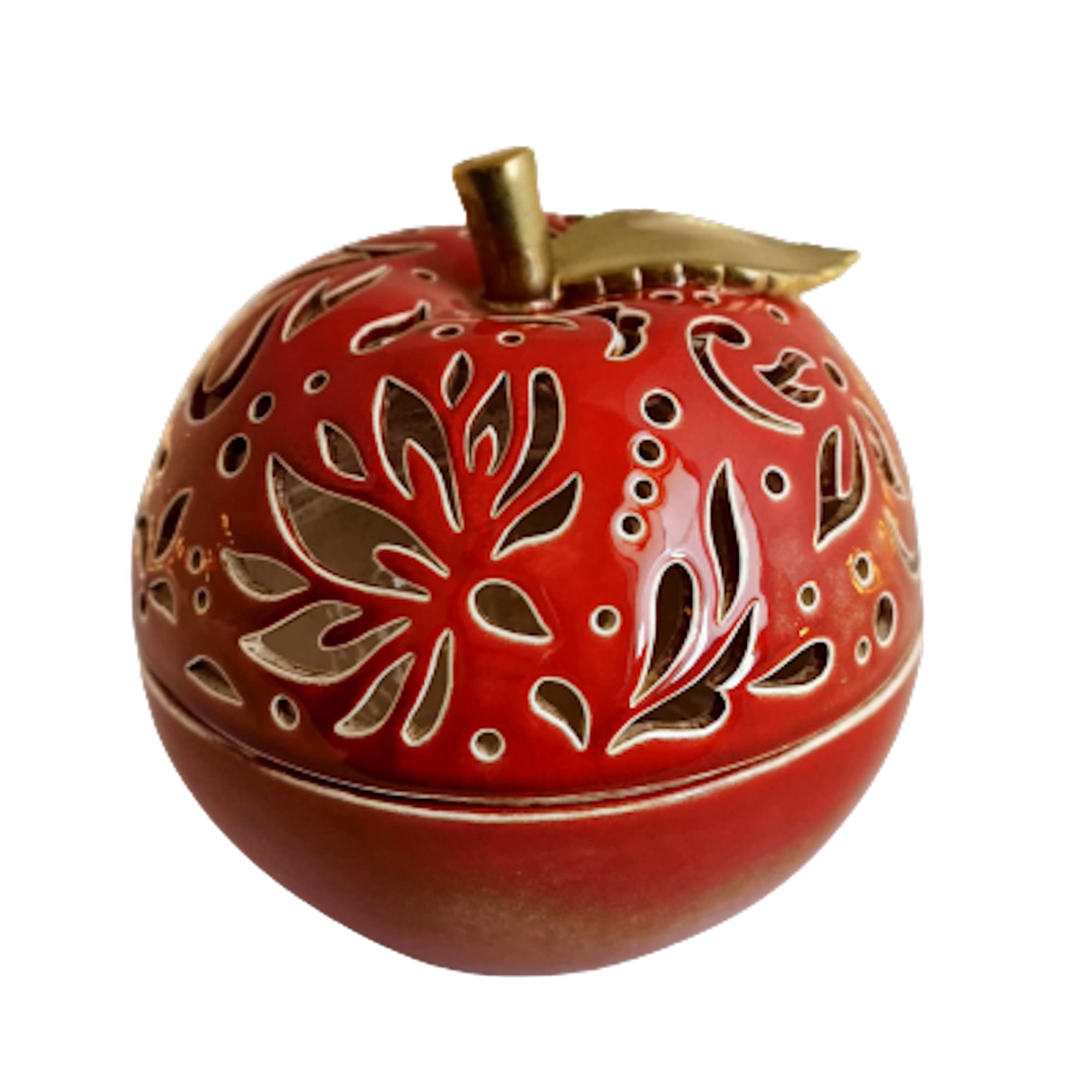 Handmade Red Ceramic Apple Candle Holder with Lid - Fall Table Decor, Christmas Gift, Berry Bowl & Trinket Dish | Perfect for Autumn Centerpieces, Holiday Gifting & Home Decor