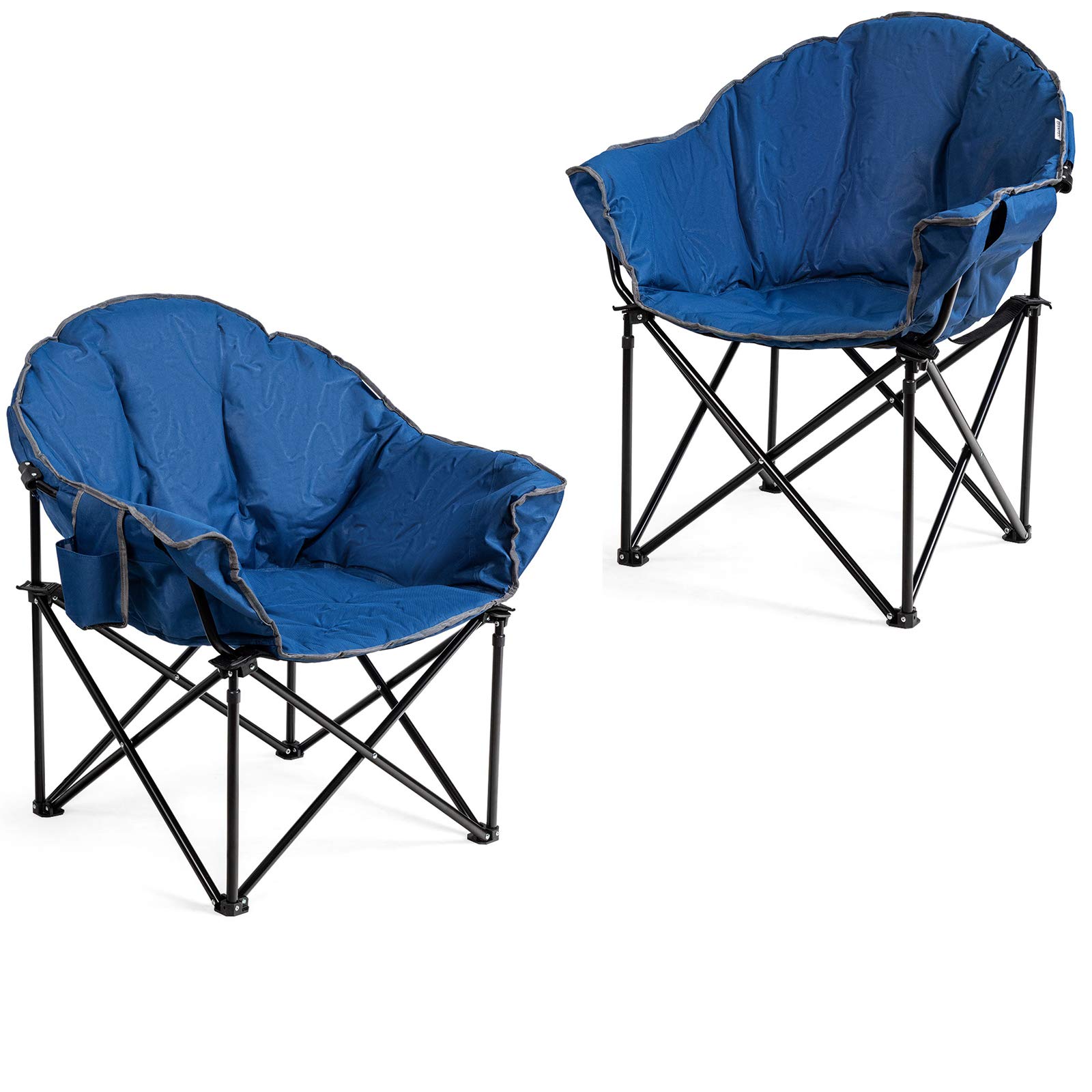 Giantex Set of 2 Portable Camping Chairs - Moon Saucer Folding Chairs with Soft Padded Seat, Cup Holder & Carry Bag for Outdoor, Beach, Picnic, Backyard (Navy Blue) - Perfect for Camping, Tailgating, and Relaxing in Your Garden