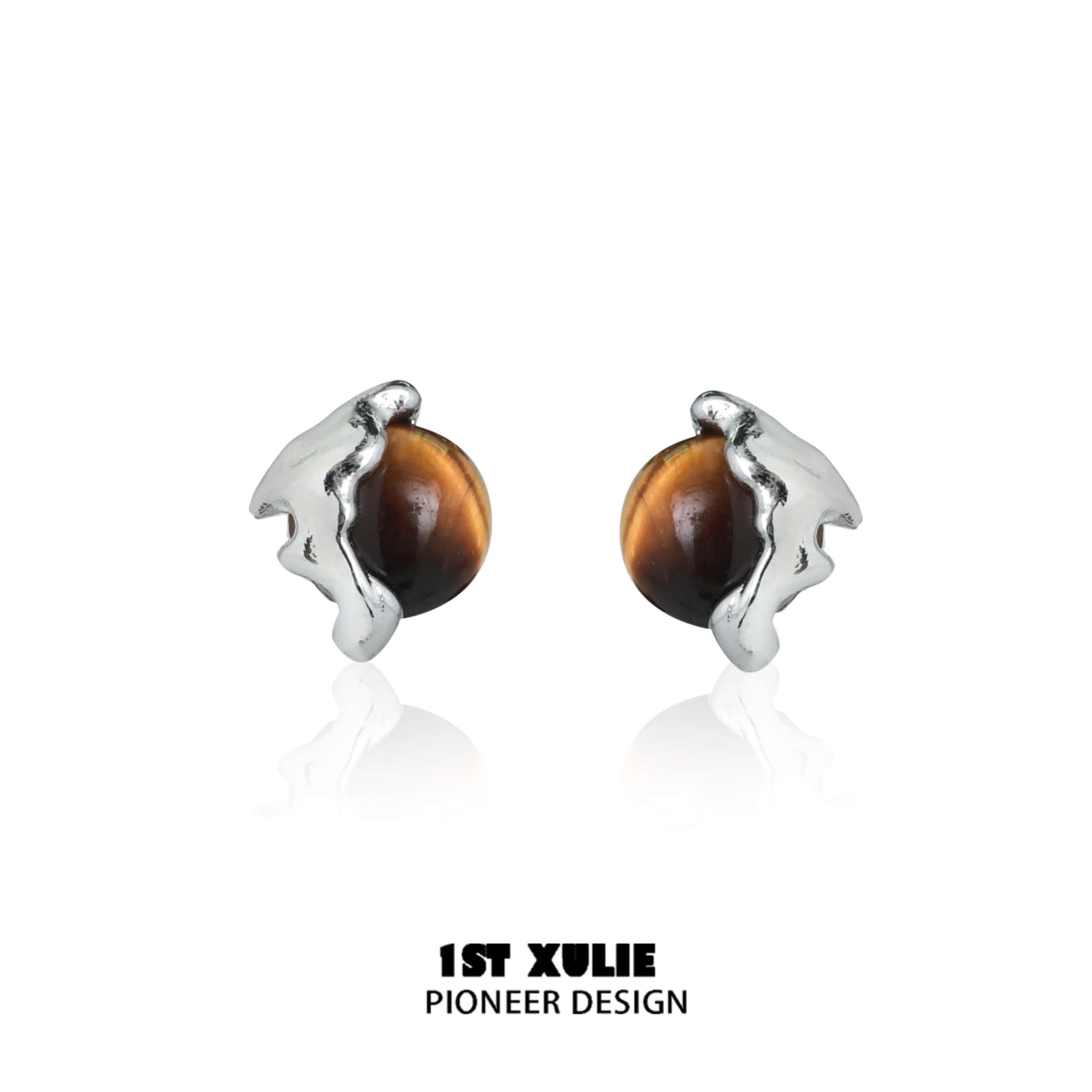 Desert Sunset S925 Sterling Silver Tiger Eye Stud Earrings for Women - Boho Chic Jewelry for Everyday Wear & Special Occasions