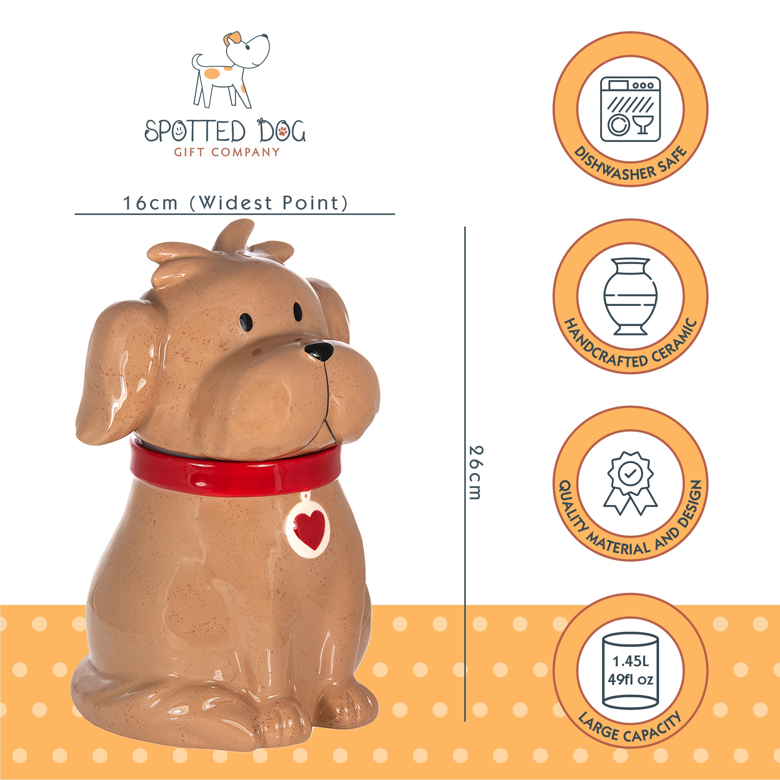 SPOTTED DOG GIFT COMPANY Ceramic Cookie Jar with Lid - Large Dog-Themed Biscuit Storage Canister for Kitchen, Cute Novelty Dog Decor & Perfect Gift for Dog Lovers - Ideal for Cookies, Treats & Kitchen Organization