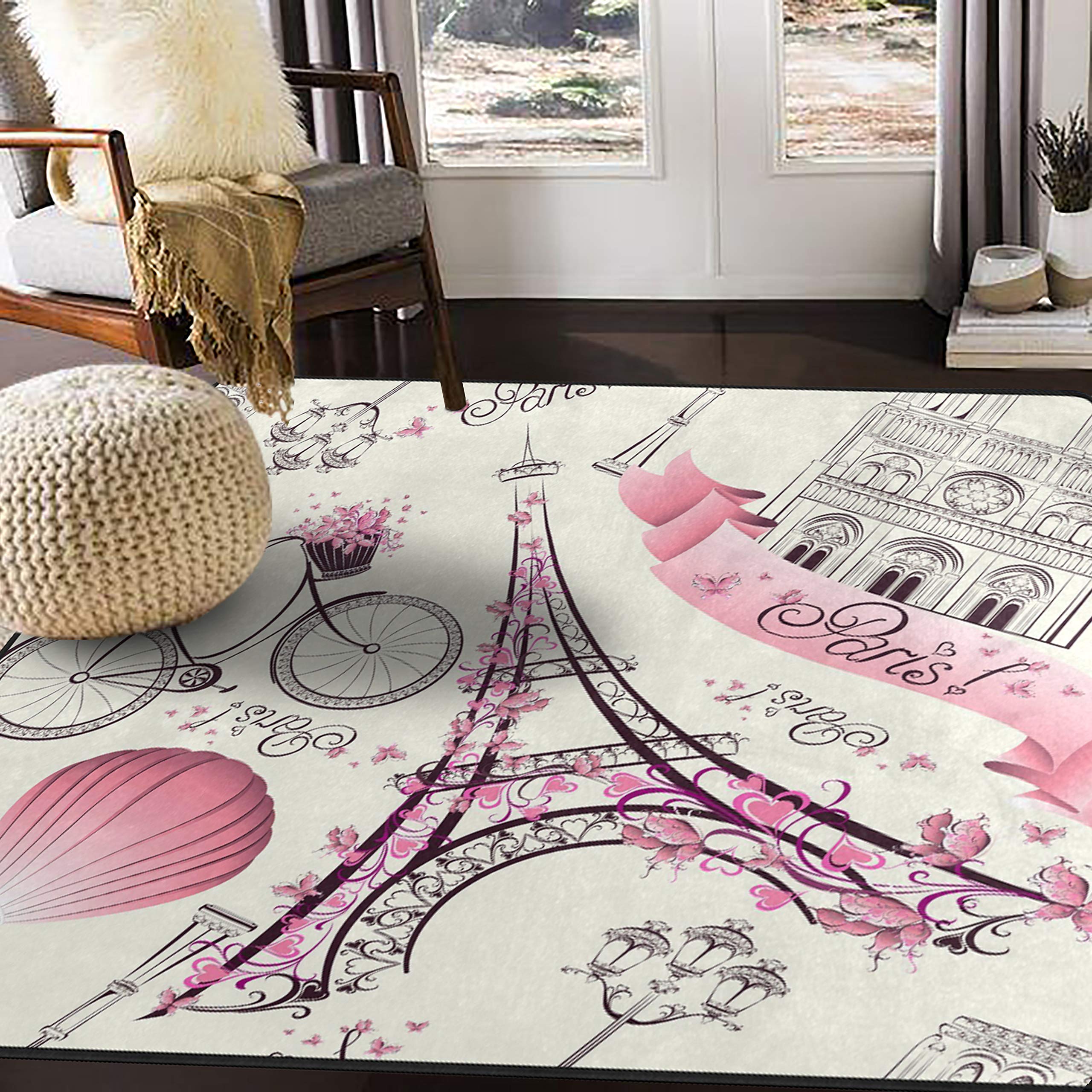 ALAZA Paris Eiffel Tower Cityscape Area Rug - 5'3