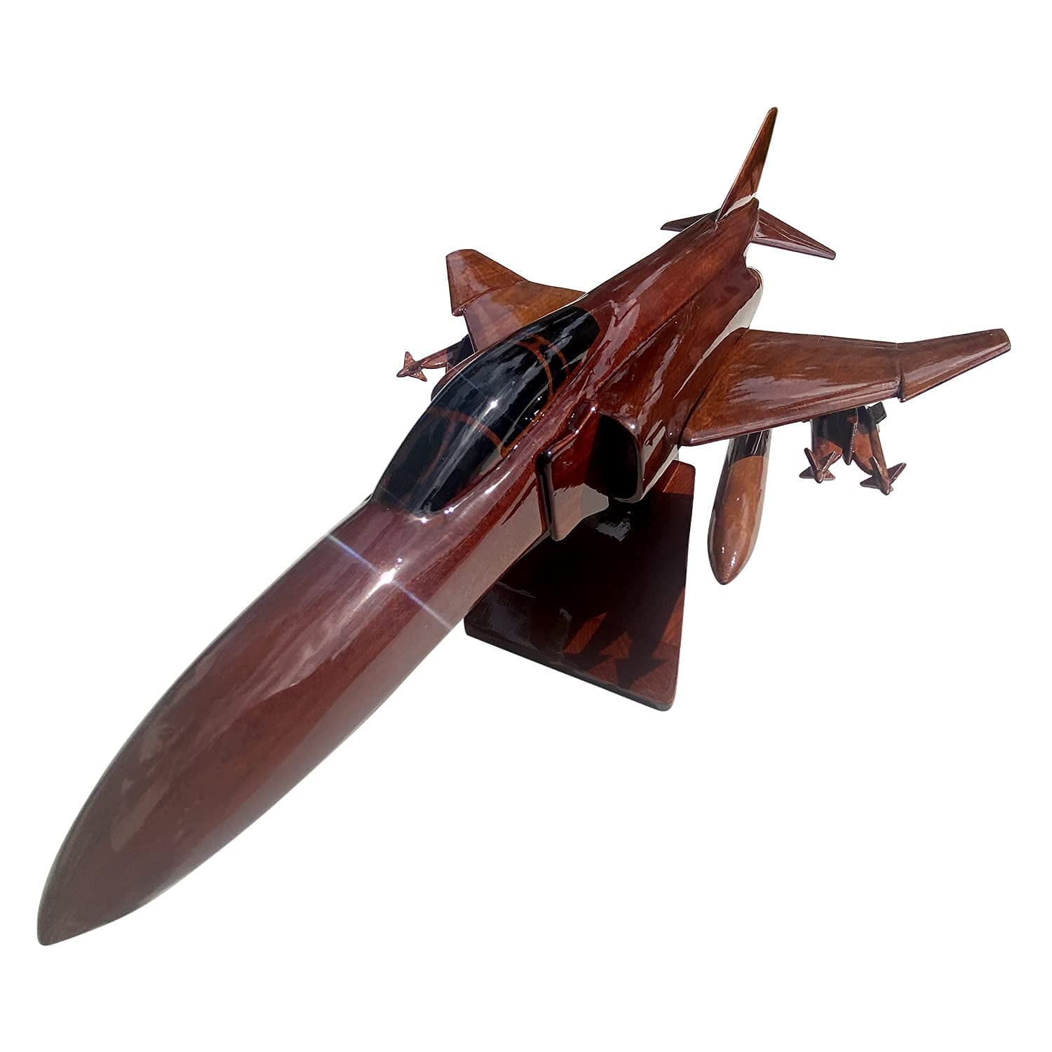 F4 Phantom Fighter Jet Mahogany Wood Desktop Model - Perfect for Office Decor, Aviation Enthusiast Gifts & Military Collectors Display