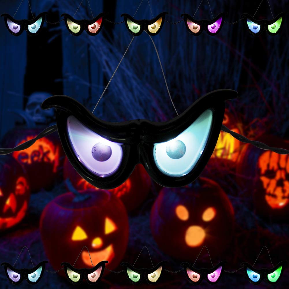 Yofit Halloween Eyes Lights - 5 Pairs Glowing Eyeball Decorations with Hanging Rope, Spooky String Lights for Outdoor Indoor Halloween Decor - Perfect for Bushes, Trees, Walls, Windows, Parties and Haunted Houses