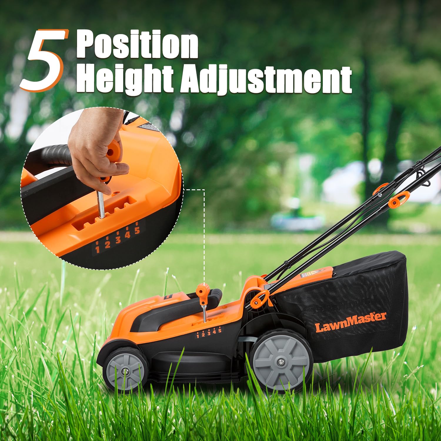 LawnMaster MEB1114K 15-Inch 11AMP Electric Corded Lawn Mower - Lightweight & Powerful for Small to Medium Yards - Perfect for Home Lawn Care & Garden Maintenance