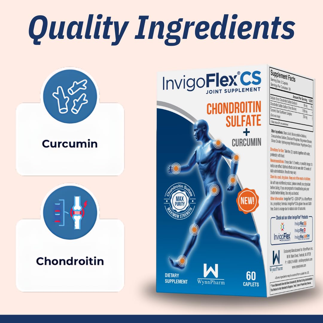 INVIGOFLEX Chondroitin Sulfate & Turmeric Curcumin Joint Supplement - Non-GMO, Supports Knee, Hand, Back & Hip Health - Premium CS Formula (3-Pack) for Active Lifestyles & Joint Comfort
