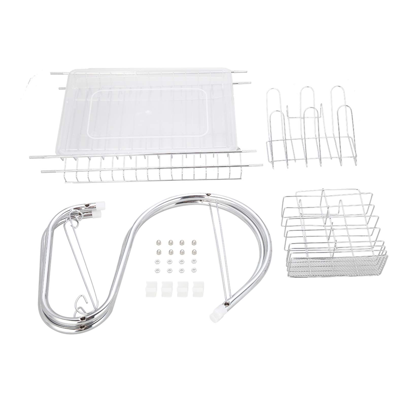 Stainless Steel 2-Tier Dish Drying Rack with Drainboard - Kitchen Counter Organizer for Utensils & Cups