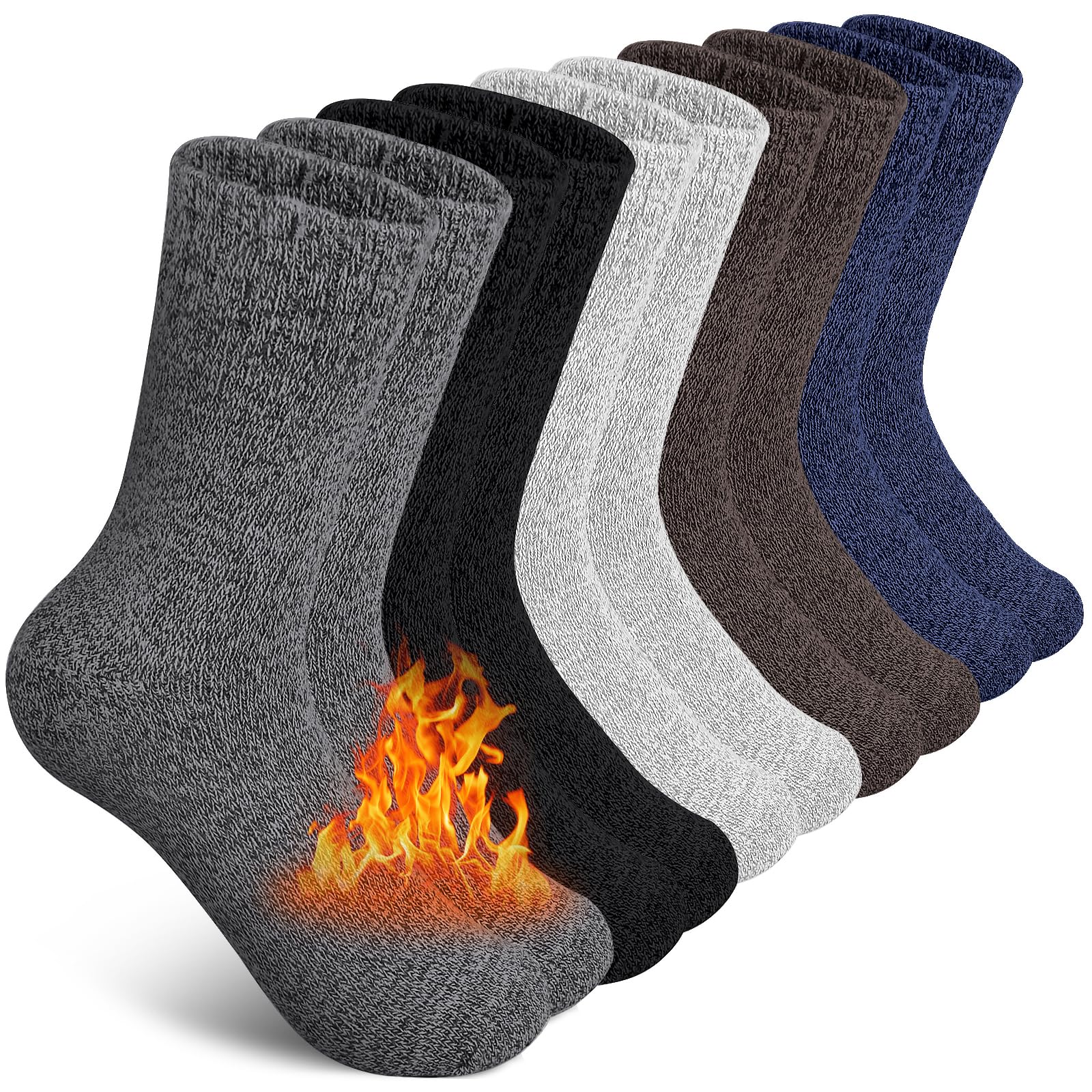 SIMIYA 5 Pairs Men's Wool Socks - Thick Warm Winter Crew Socks for Hiking, Outdoor & Casual Wear - Soft Thermal Socks for Cold Weather, Snow Boots & Daily Use