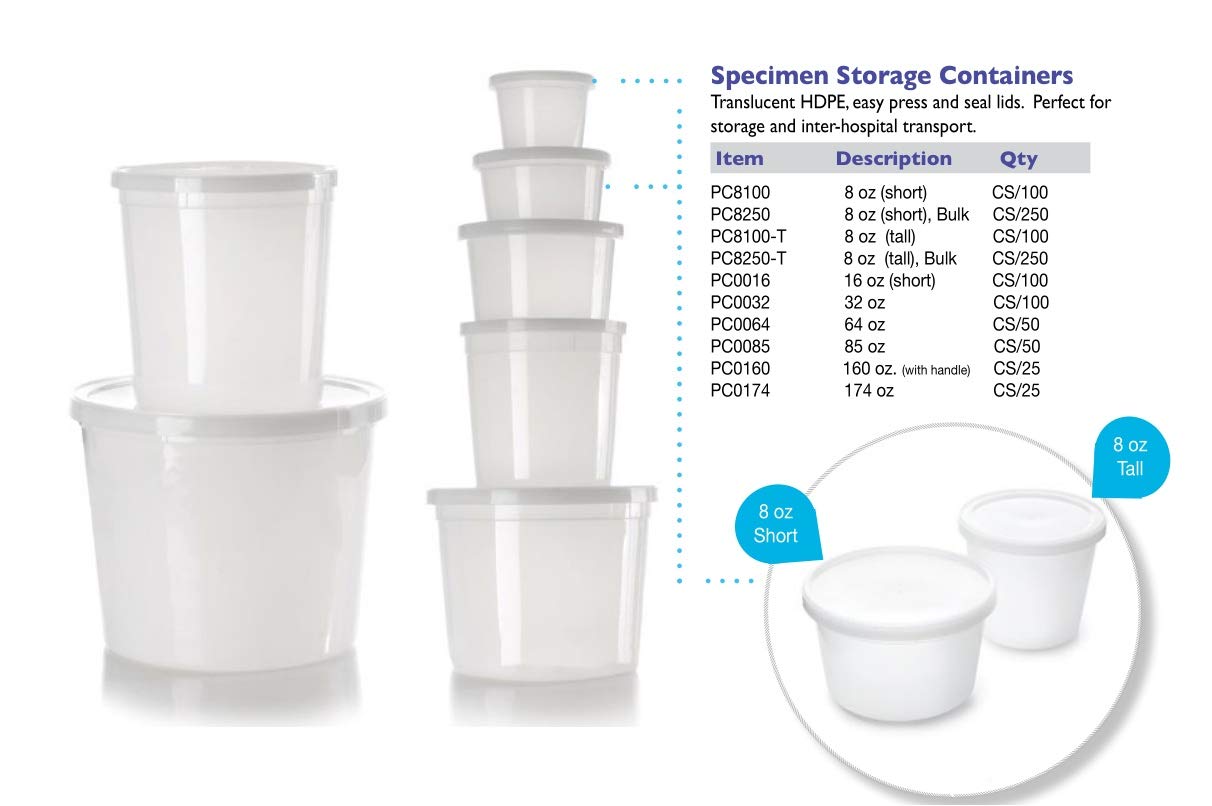 32oz Cancer Diagnostics PC0032 Specimen Storage Containers - Pack of 100 | Lab Sample Collection & Medical Research Use