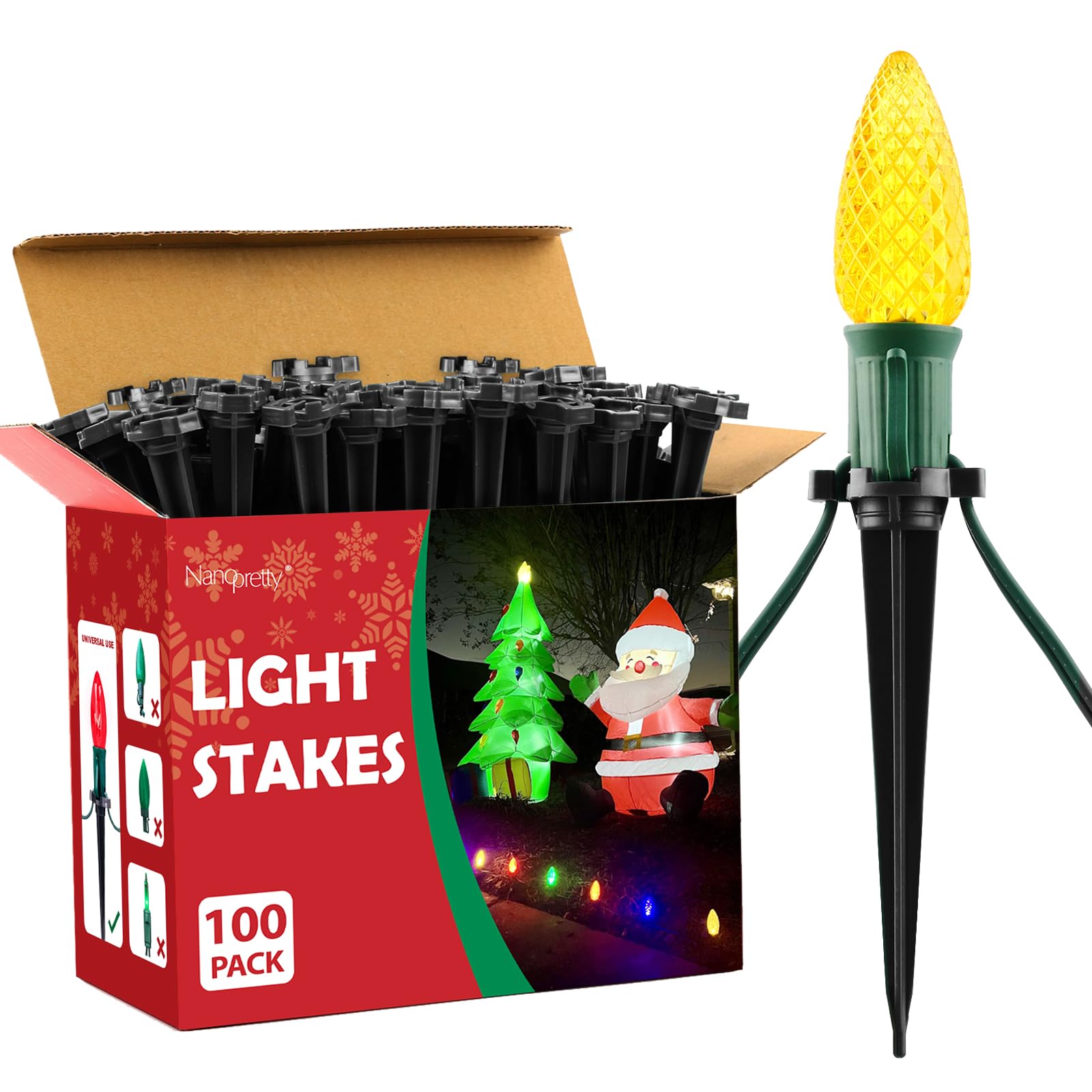 100 Pack 4.5 Inch Black Christmas Light Stakes - Universal Ground Stakes for C7 C9 Outdoor String Lights - Perfect for Garden, Lawn, Patio & Holiday Decorations