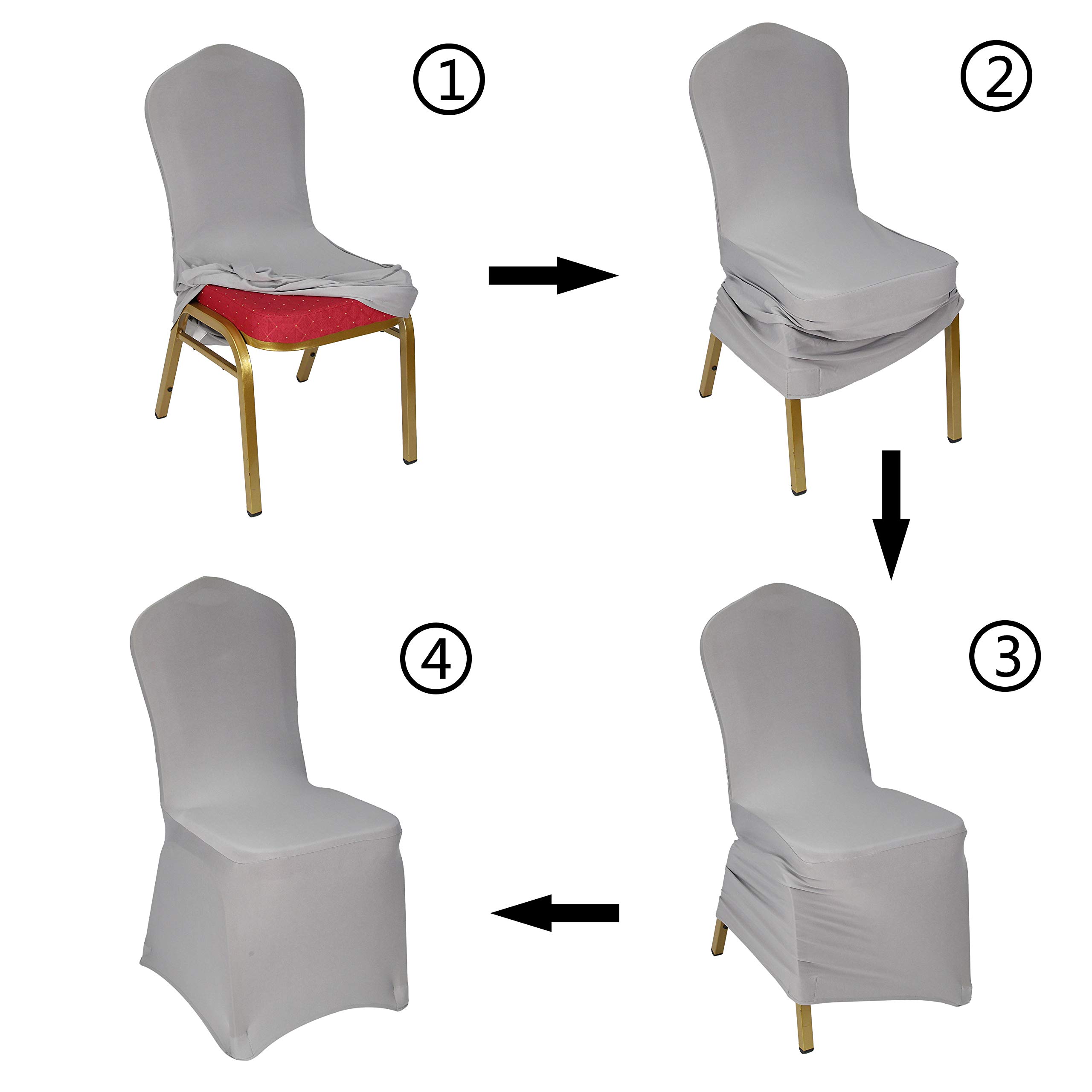 WELMATCH Silver Spandex Chair Covers - 50 Pack Stretch Elastic Universal Chair Slipcovers for Wedding, Banquet, Party & Dining Room Decor - Perfect for Events & Home Decor (Silver, 50 Count)