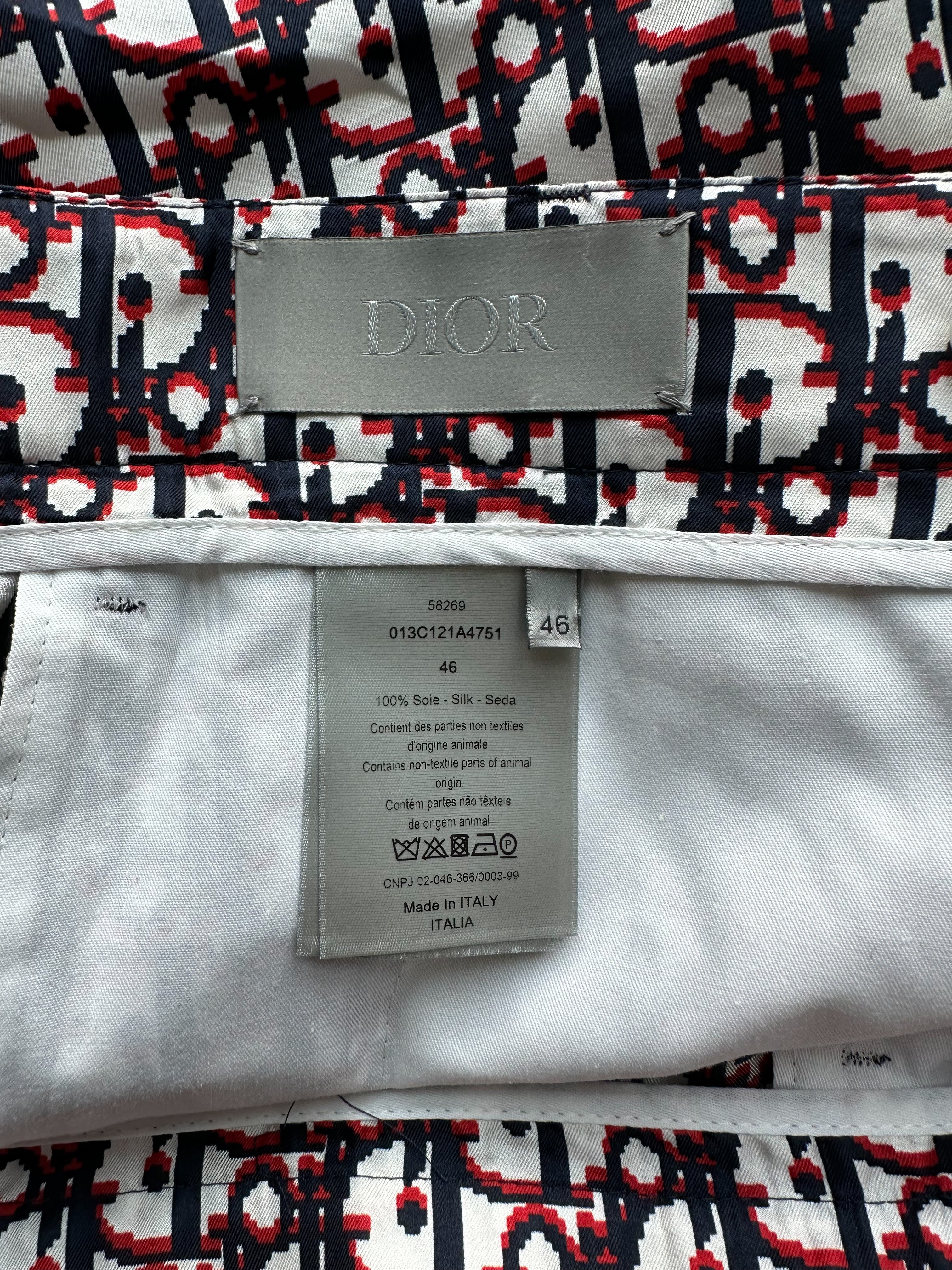 Dior Blue & Red Pixel Oblique Bermuda Silk Shorts for Women - Luxury High Waisted Summer Fashion Shorts | Perfect for Beach Vacations, Pool Parties & Casual Outings