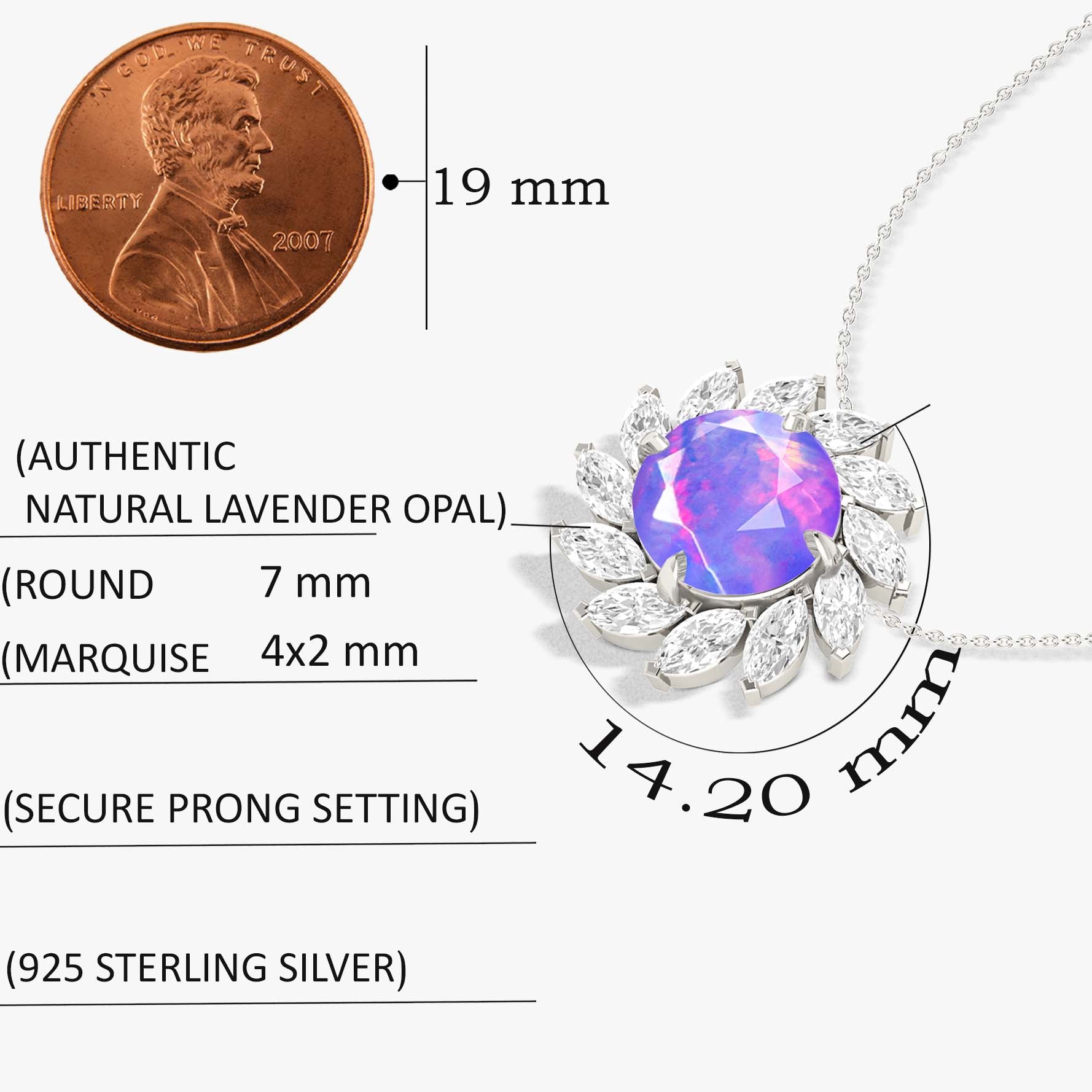 Sunflower Charm Pendant Necklace with Natural Lavender Opal & White Zircon - Perfect for Boho Jewelry, Summer Outfits & Gift Giving