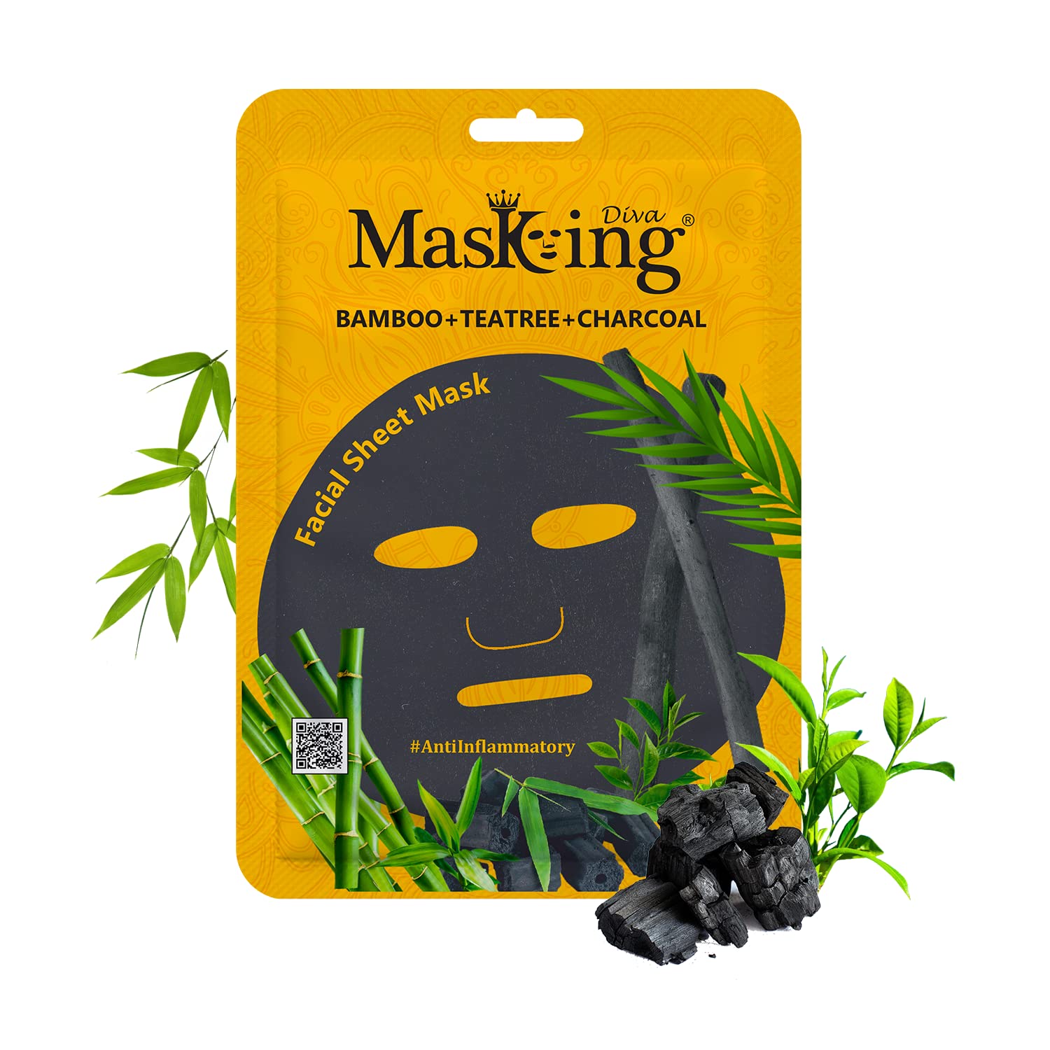 Masking Diva Charcoal Facial Sheet Mask Combo Pack of 5 | Natural Detoxifying Blackhead Removal Face Mask for Women & Men | 100ml/g Each | Perfect for Spa Night, Self-Care Routine & Gift Giving