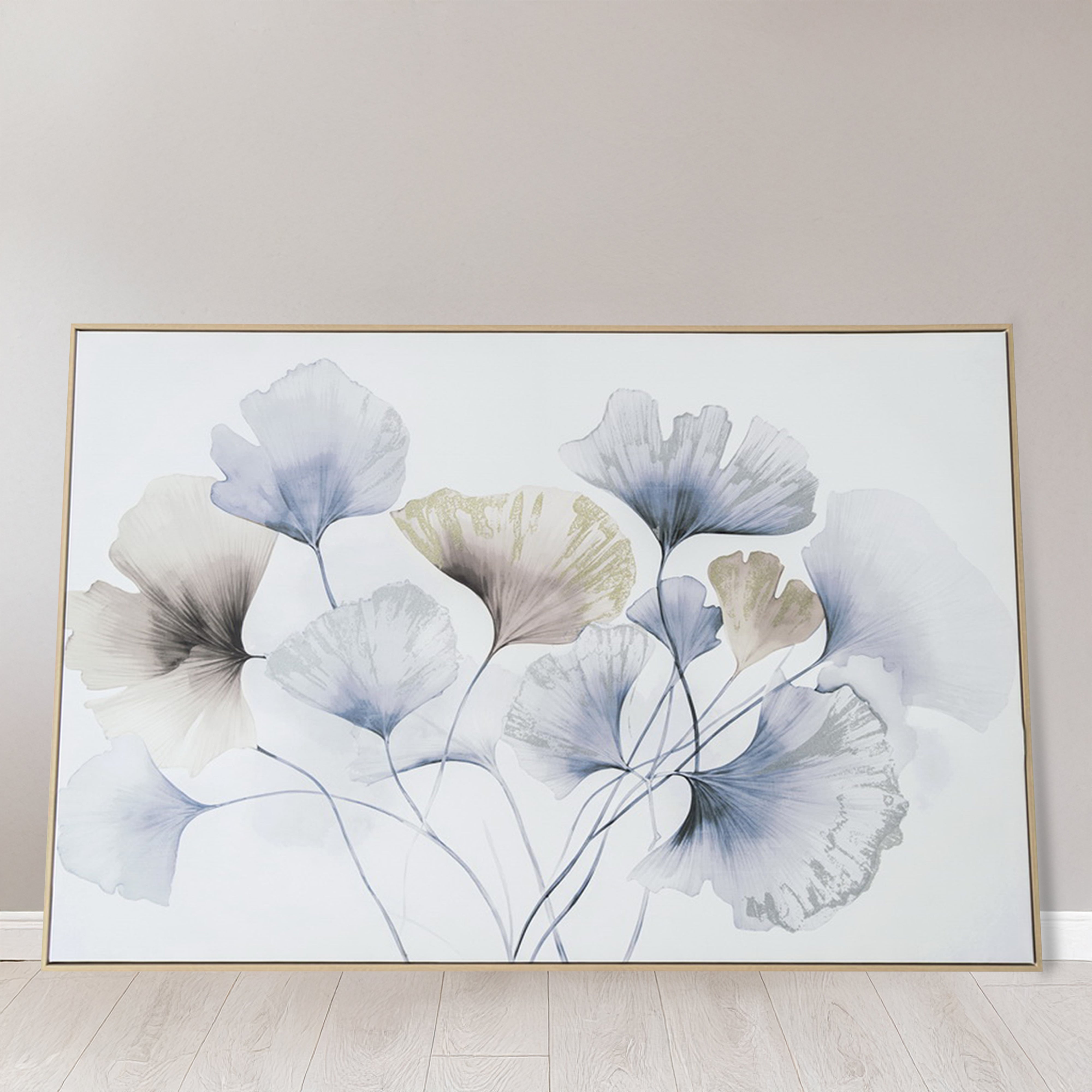 Urban Style Brushmarks Embellished Canvas Blue Ginko Wall Art - Perfect for Living Room, Bedroom & Office Decor