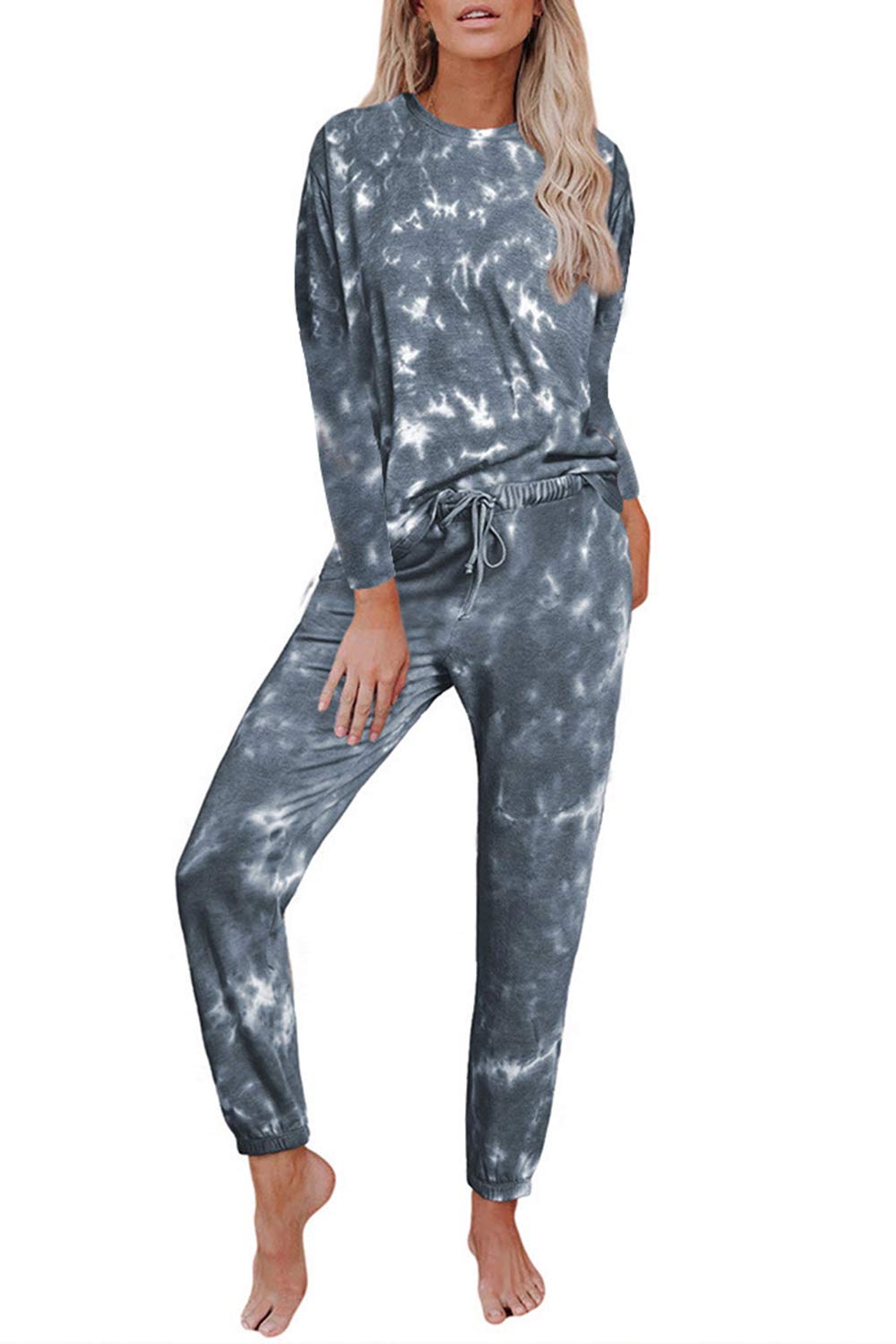Women's Tie Dye Casual 2-Piece Long Sleeve T-Shirt & Sweatpants Set - Comfortable Lounge Wear for Yoga, Running, and Home Relaxation