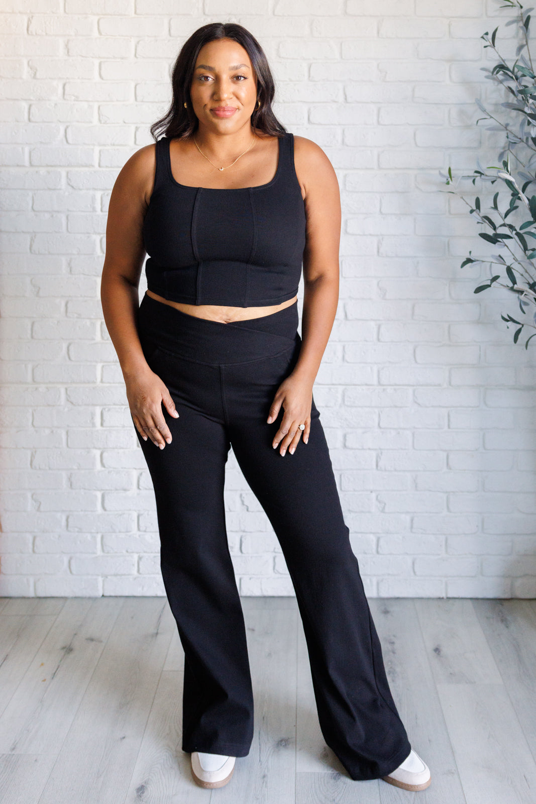 Women's High Waisted Twill Flare Pants - Crossover Design for Comfort & Style | Perfect for Work, Travel & Casual Outfits | Black