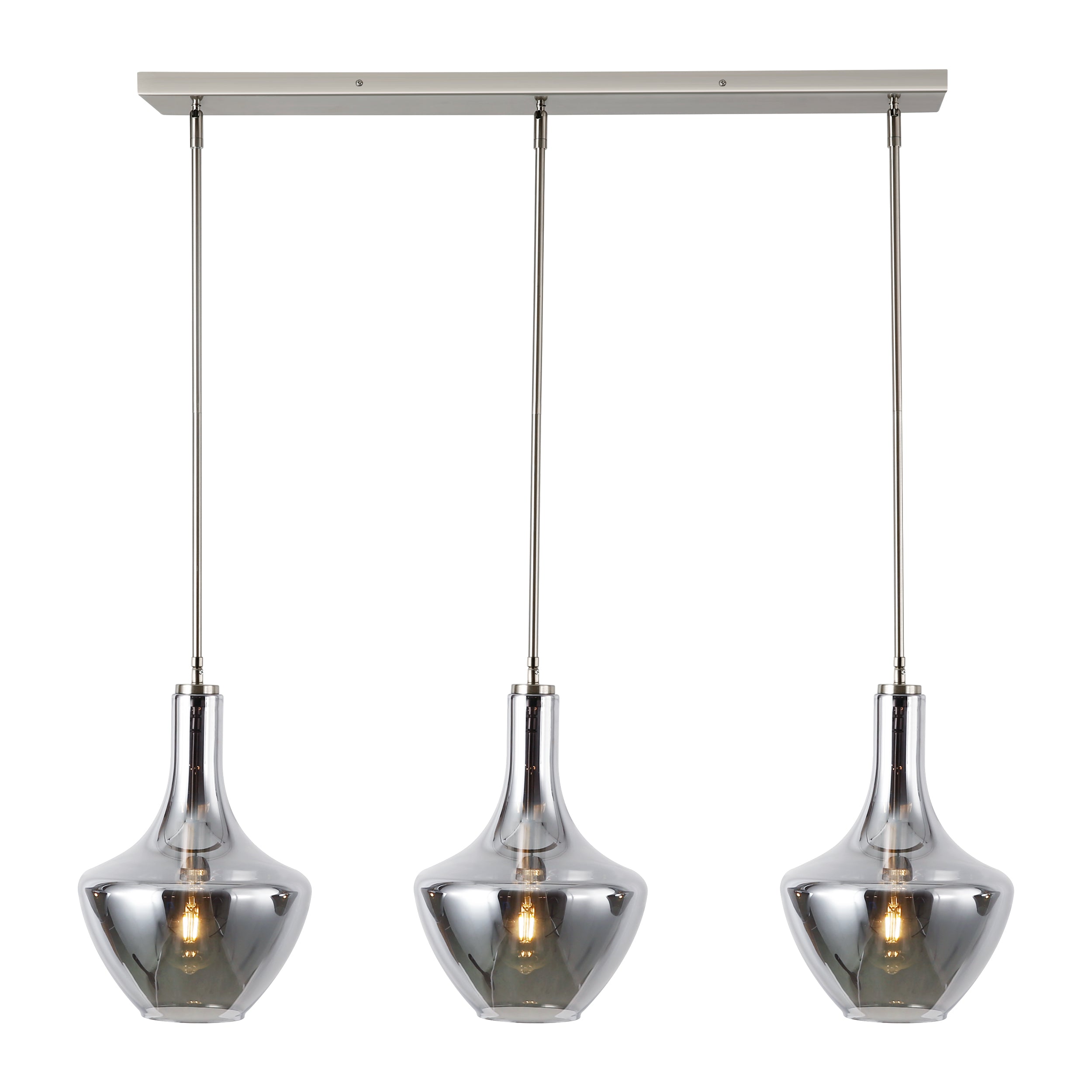 Modern 3-Light Pendant Island Lighting Fixture for Kitchen Dining Room - Brushed Nickel Finish, Adjustable Height, Dimmable LED Bulbs Included - Perfect for Home, Restaurant, and Cafe Decor
