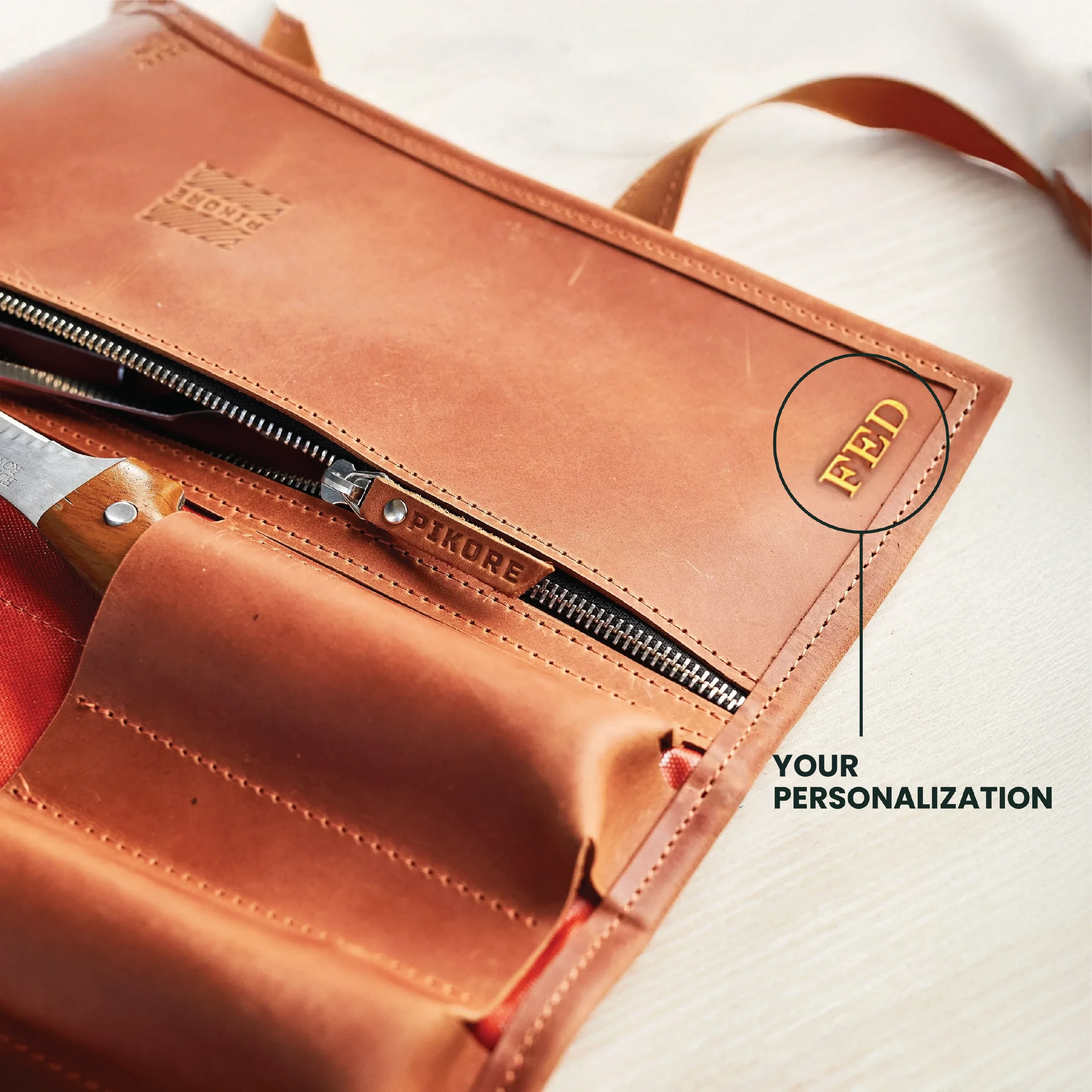 Premium Waxed Canvas Knife Roll for Chefs - Durable & Water-Resistant Knife Storage Bag - Perfect for Professional Kitchens, Culinary School & Outdoor Cooking