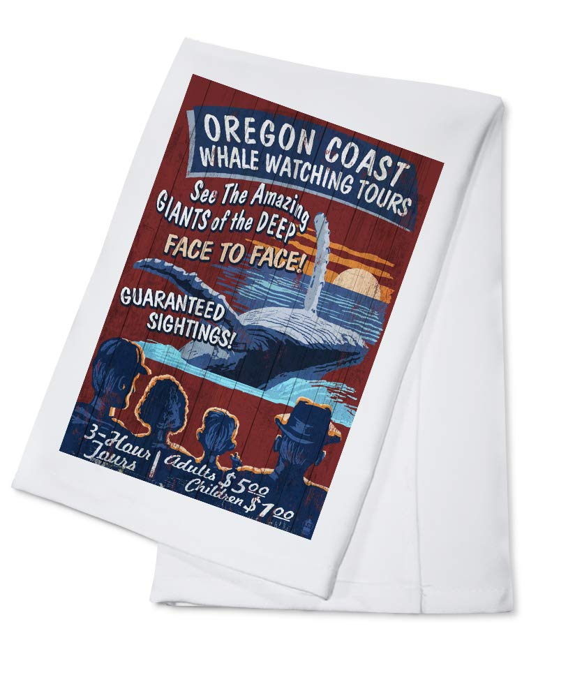 Vintage Blue Whale Watching Oregon Coast Sign - 100% Cotton Tea Towel & Decorative Hand Towel for Kitchen, Bathroom & Home Decor | Perfect for Coastal Theme Decor, Whale Lover Gifts & Farmhouse Style Kitchens