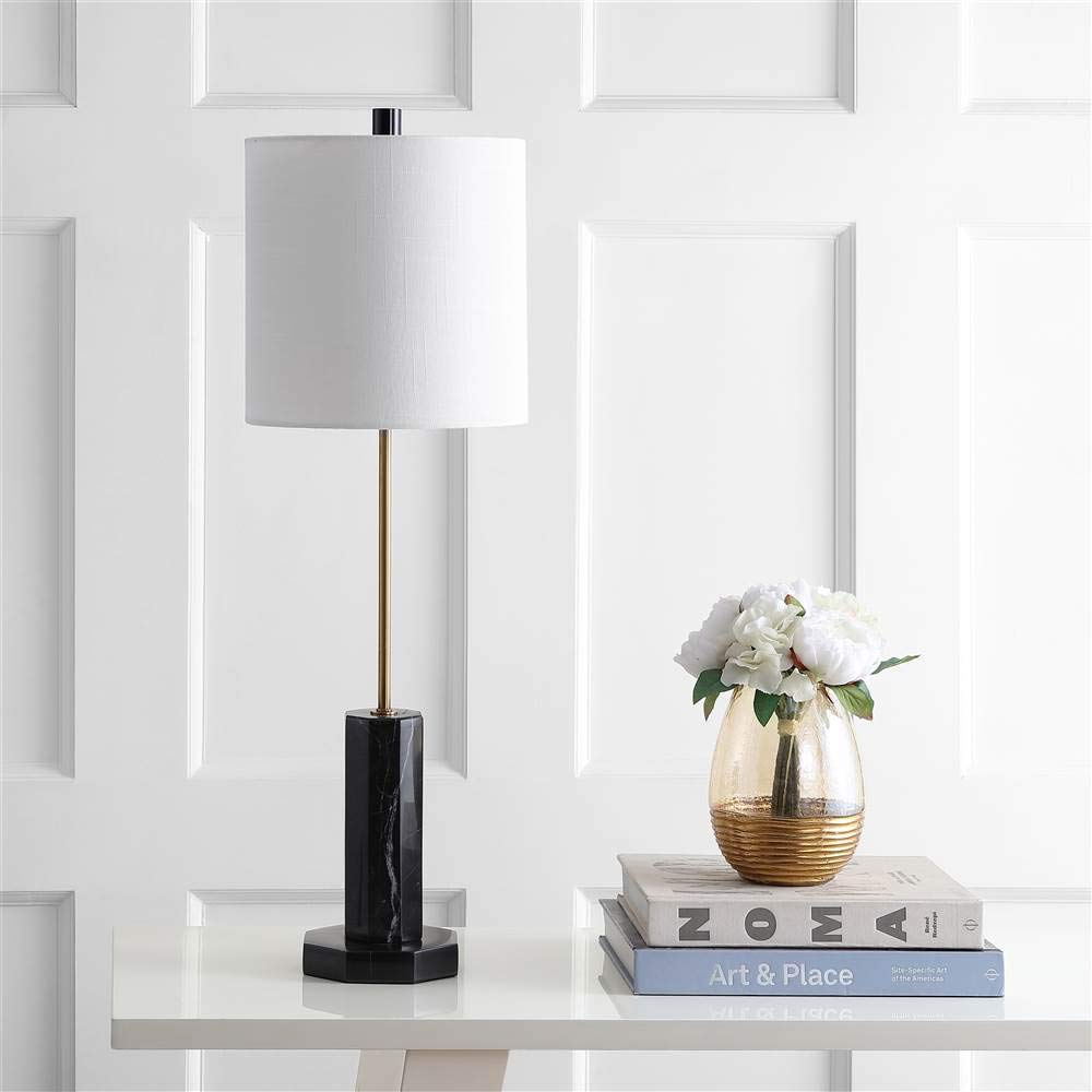 SAFAVIEH Zackary Modern Black & Brass Gold 31-inch LED Table Lamp for Bedroom, Living Room & Home Office - Nightstand Desk Light with Included LED Bulb - Perfect for Reading, Working & Ambient Lighting