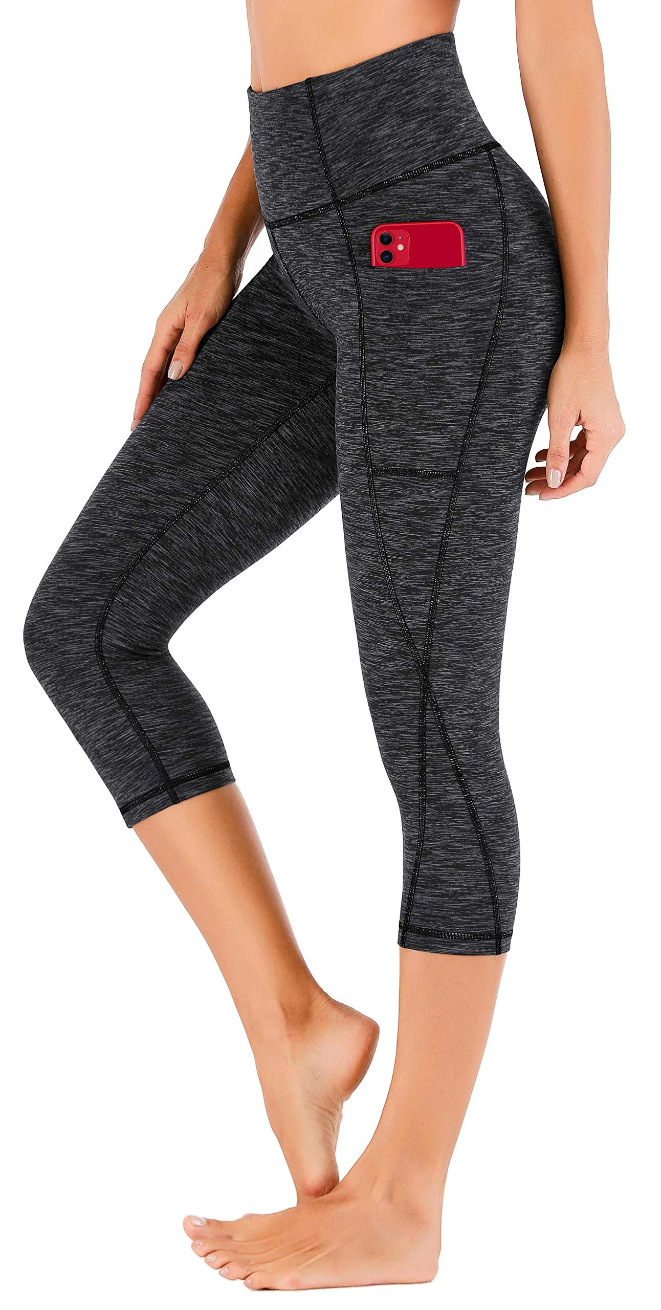 Healthyoga Women's High Waisted Capri Yoga Leggings with Pockets - Tummy Control Workout Pants for Running, Gym & Lounge Wear