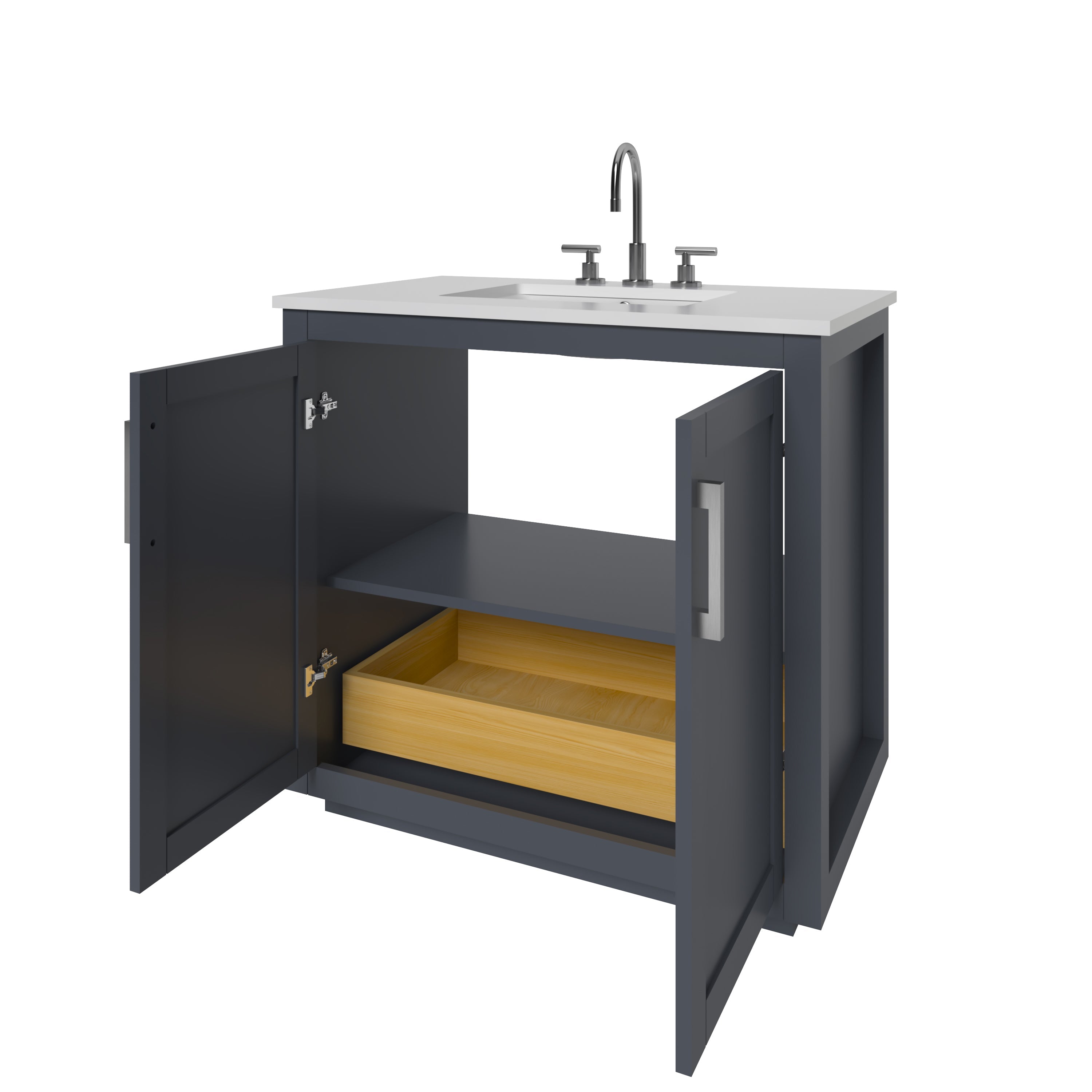35.5 Inch Modern Grey Bathroom Vanity Cabinet - Nearmé Miami Freestanding Storage for Small Bathrooms | Perfect for Master Bath, Powder Room & Apartment Renovations